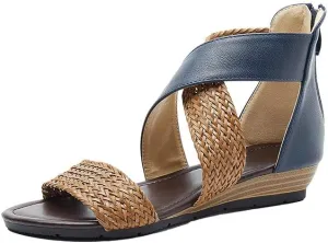 Women's Summer Sandals,Bohemian Retro Non-Slip Back Zipper Casual Beach Walking Soft Flats Platform Dressy Sandals
