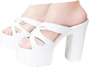 Women's Textured Platform Block High Heel Mule Sandals Sexy Open Toe Bowknot Non-Slip Height Increased Party Evening Formal Slip-On Sandals