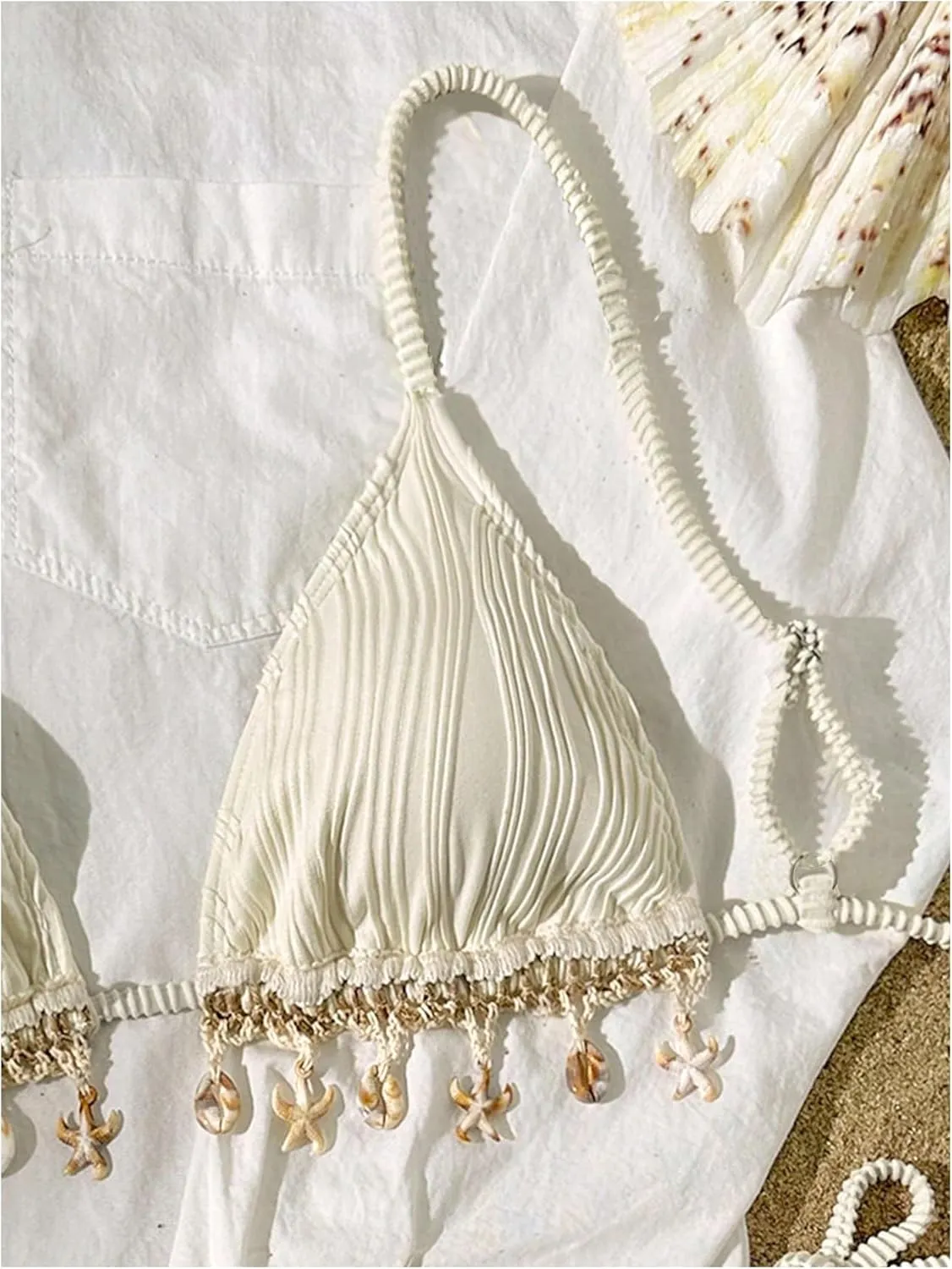 Women's Two Piece Bikini Set Textured Seashell Triangle High Cut Swimsuit Bathing Suit