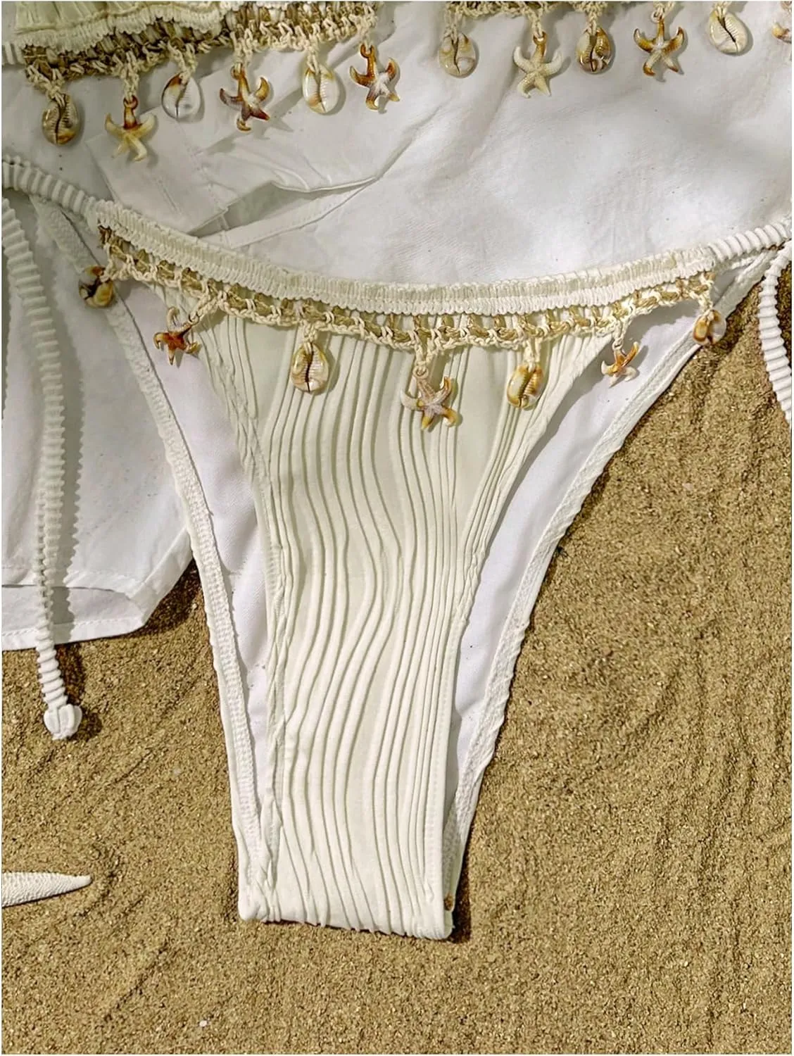 Women's Two Piece Bikini Set Textured Seashell Triangle High Cut Swimsuit Bathing Suit