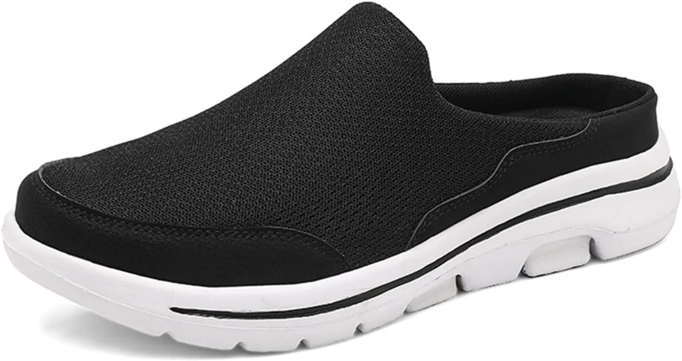 Womens Walking Shoes Breathable Mesh Mules Lightweight Open Back Slippers Casual Comfortable Wedge Mules Knitted Closed Toe Slip On Clogs Orthopedic Diabetic Shoes with Arch-Support