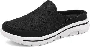 Womens Walking Shoes Breathable Mesh Mules Lightweight Open Back Slippers Casual Comfortable Wedge Mules Knitted Closed Toe Slip On Clogs Orthopedic Diabetic Shoes with Arch-Support