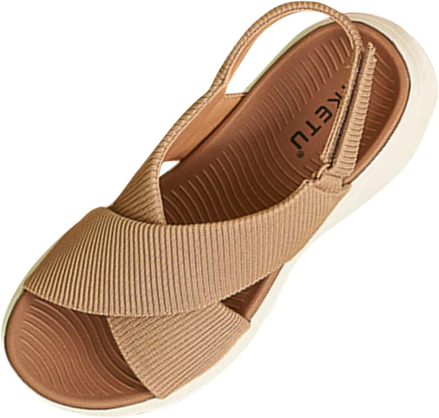 Women's Wedge Sandals Comfort Slingback Arch Support Ribbed Cross-Strap Design Sandal Breathable Cushioned Stain Resistant Sports Shoes Outdoors Beach Office Yoga Party Walking Shoes