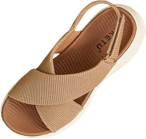 Women's Wedge Sandals Comfort Slingback Arch Support Ribbed Cross-Strap Design Sandal Breathable Cushioned Stain Resistant Sports Shoes Outdoors Beach Office Yoga Party Walking Shoes