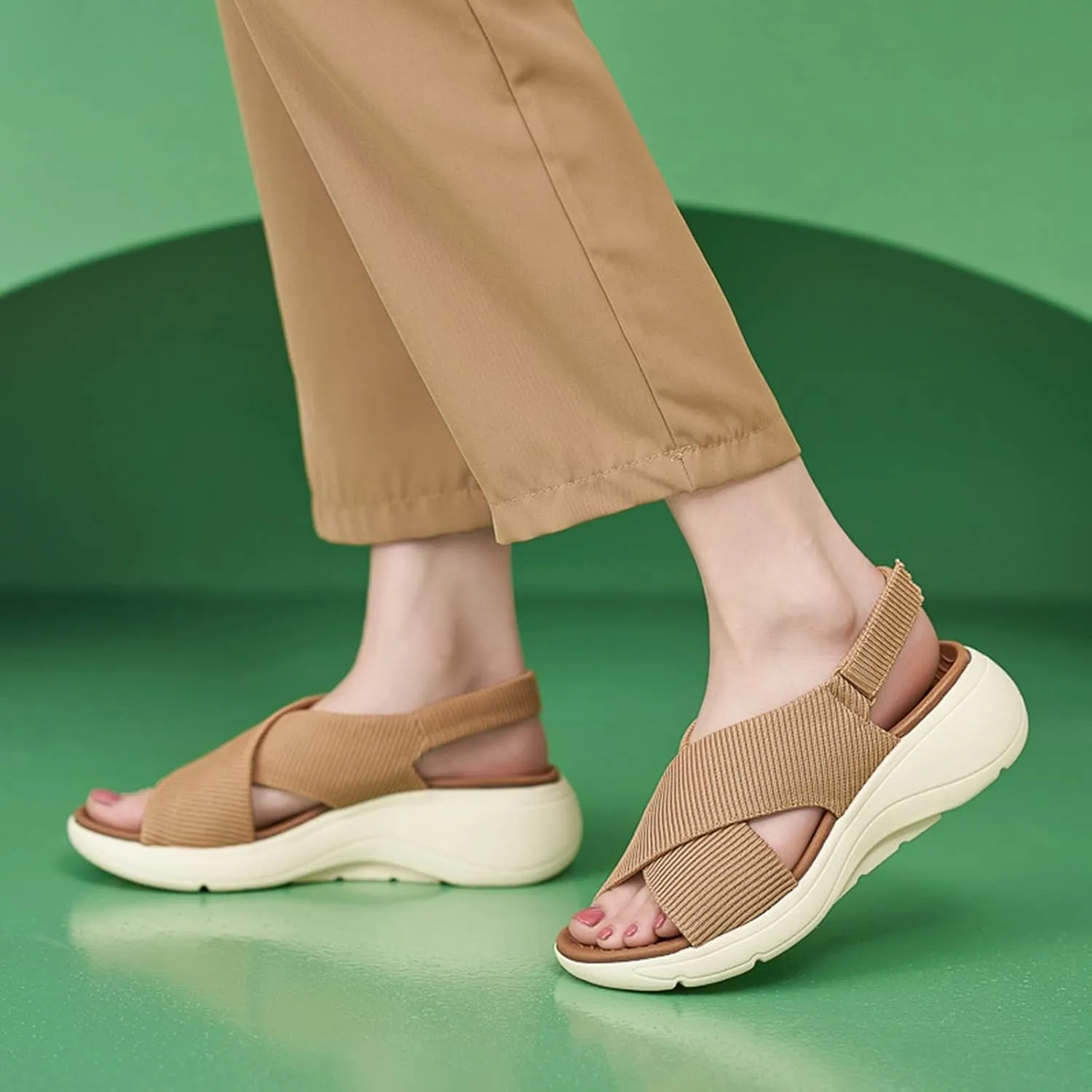 Women's Wedge Sandals Comfort Slingback Arch Support Ribbed Cross-Strap Design Sandal Breathable Cushioned Stain Resistant Sports Shoes Outdoors Beach Office Yoga Party Walking Shoes