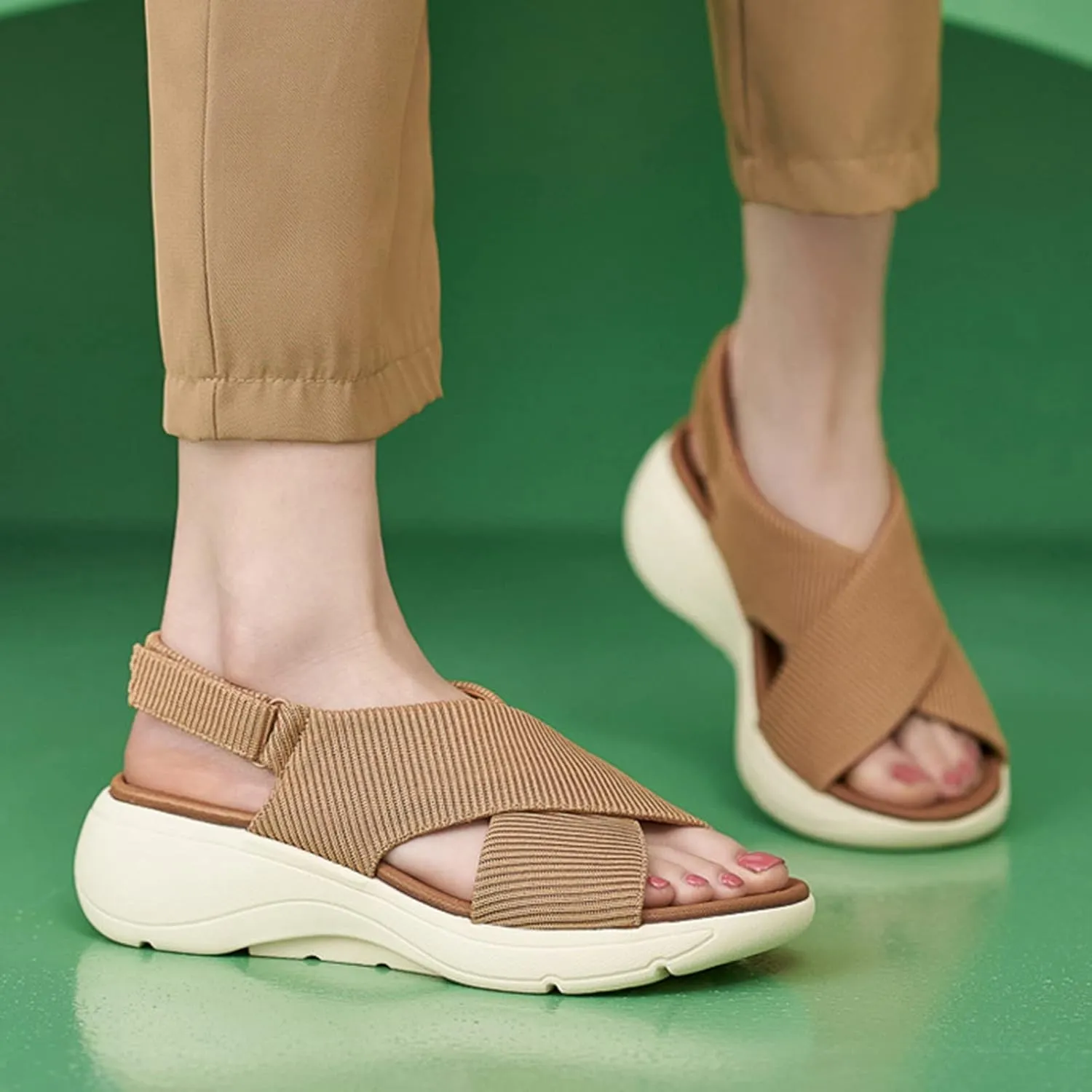 Women's Wedge Sandals Comfort Slingback Arch Support Ribbed Cross-Strap Design Sandal Breathable Cushioned Stain Resistant Sports Shoes Outdoors Beach Office Yoga Party Walking Shoes
