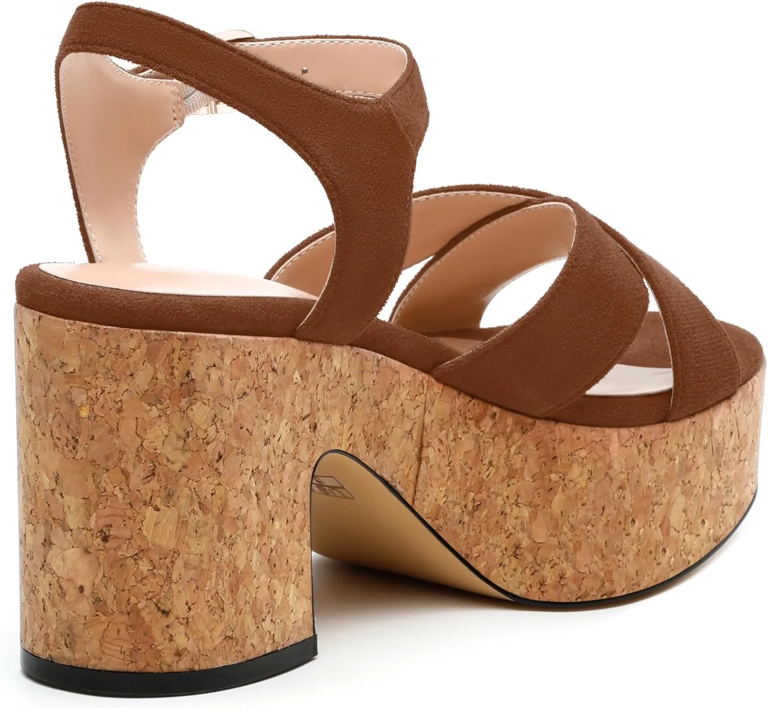 Women's Wedge Sandals, Open Round Toe Heeled Sandals for Women, Ankle Strap Buckle Fashion Solid Platform Sandals for Dating Working Party