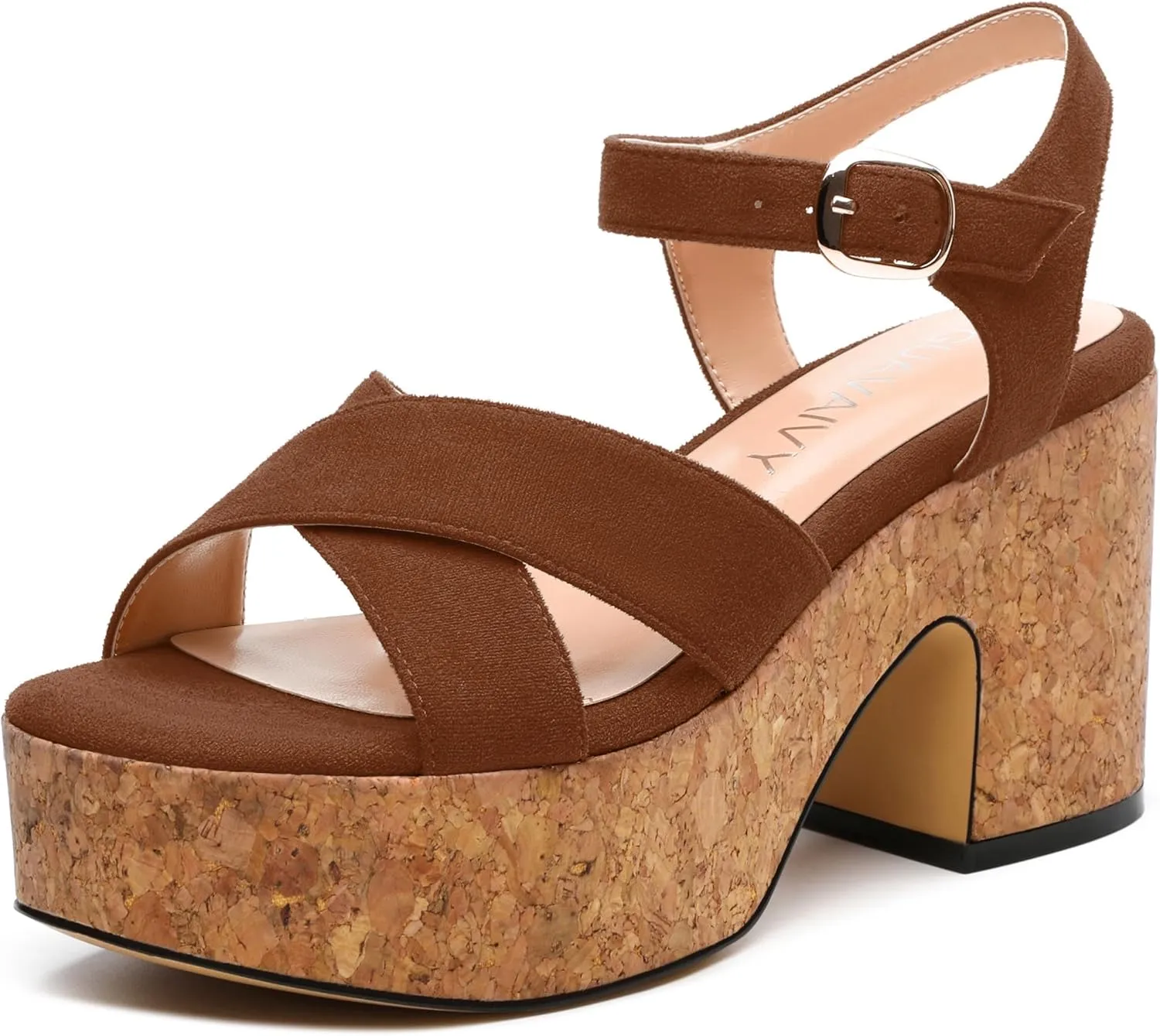 Women's Wedge Sandals, Open Round Toe Heeled Sandals for Women, Ankle Strap Buckle Fashion Solid Platform Sandals for Dating Working Party
