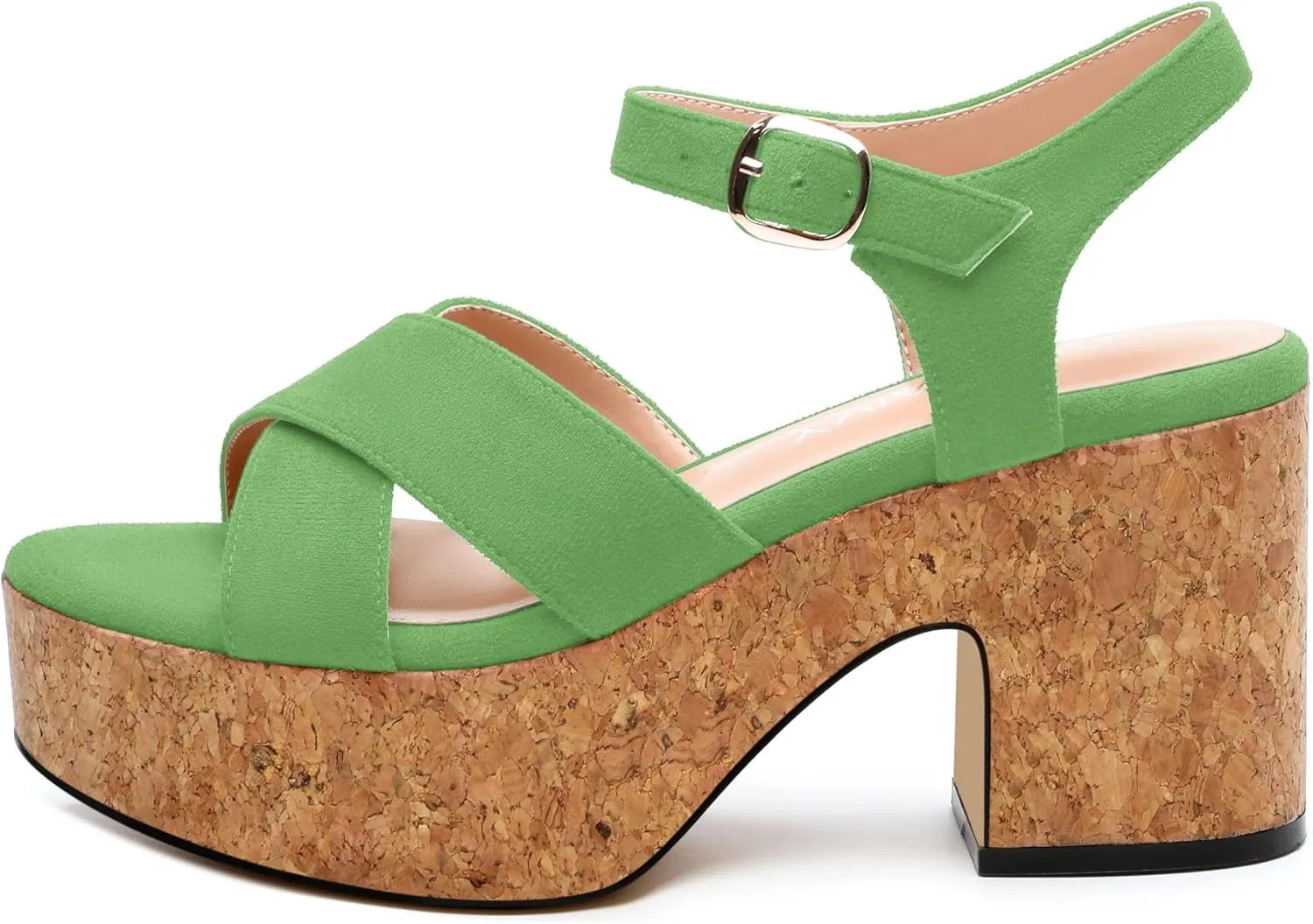 Women's Wedge Sandals, Open Round Toe Heeled Sandals for Women, Ankle Strap Buckle Fashion Solid Platform Sandals for Dating Working Party