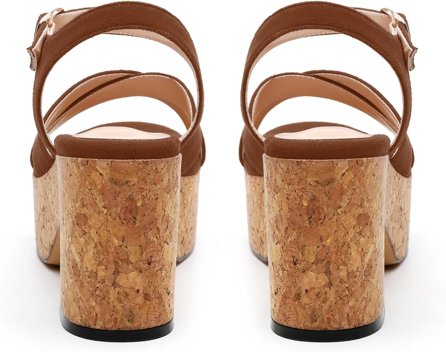 Women's Wedge Sandals, Open Round Toe Heeled Sandals for Women, Ankle Strap Buckle Fashion Solid Platform Sandals for Dating Working Party