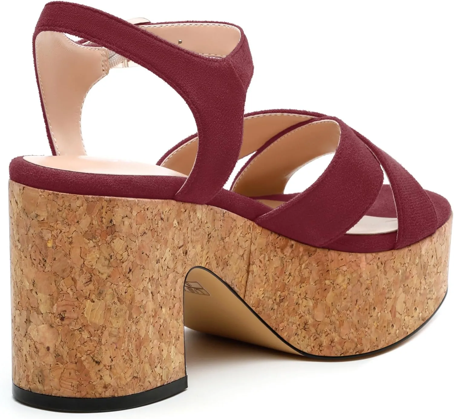 Women's Wedge Sandals, Open Round Toe Heeled Sandals for Women, Ankle Strap Buckle Fashion Solid Platform Sandals for Dating Working Party