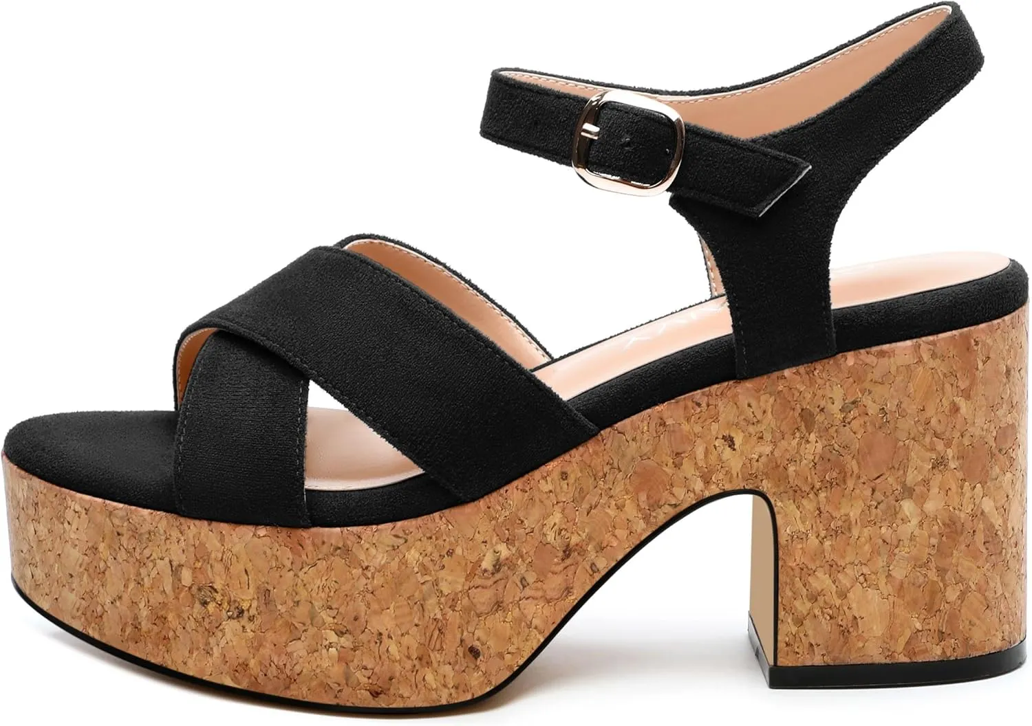 Women's Wedge Sandals, Open Round Toe Heeled Sandals for Women, Ankle Strap Buckle Fashion Solid Platform Sandals for Dating Working Party