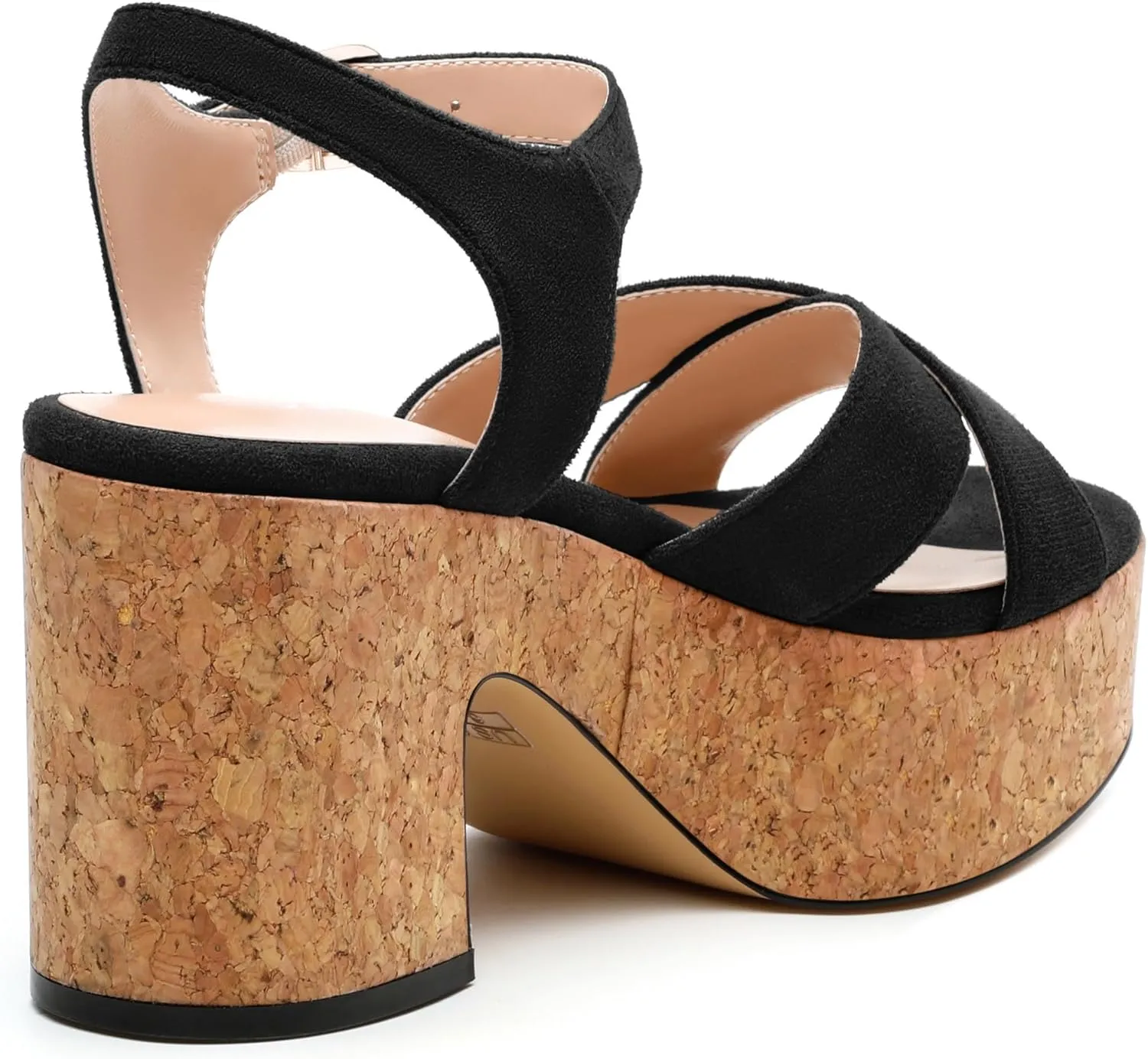 Women's Wedge Sandals, Open Round Toe Heeled Sandals for Women, Ankle Strap Buckle Fashion Solid Platform Sandals for Dating Working Party