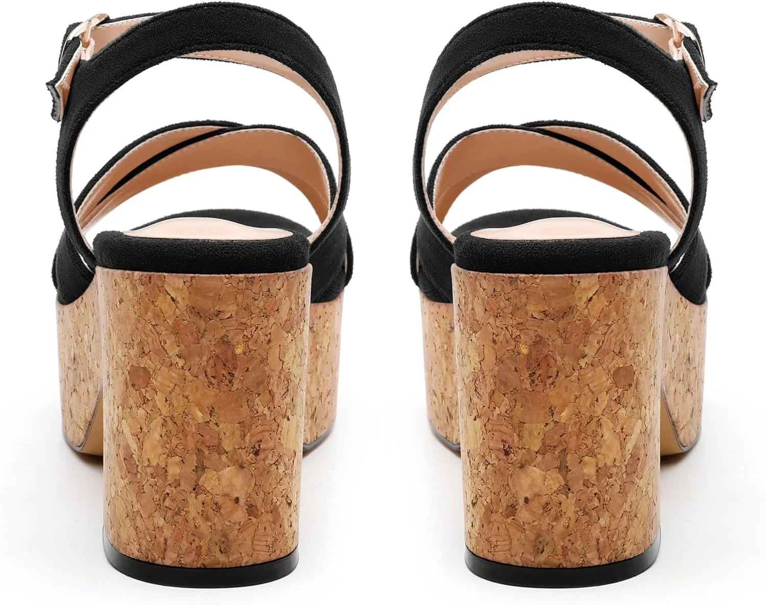 Women's Wedge Sandals, Open Round Toe Heeled Sandals for Women, Ankle Strap Buckle Fashion Solid Platform Sandals for Dating Working Party