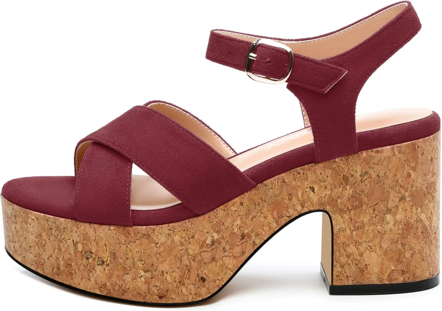 Women's Wedge Sandals, Open Round Toe Heeled Sandals for Women, Ankle Strap Buckle Fashion Solid Platform Sandals for Dating Working Party