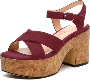 Women's Wedge Sandals, Open Round Toe Heeled Sandals for Women, Ankle Strap Buckle Fashion Solid Platform Sandals for Dating Working Party