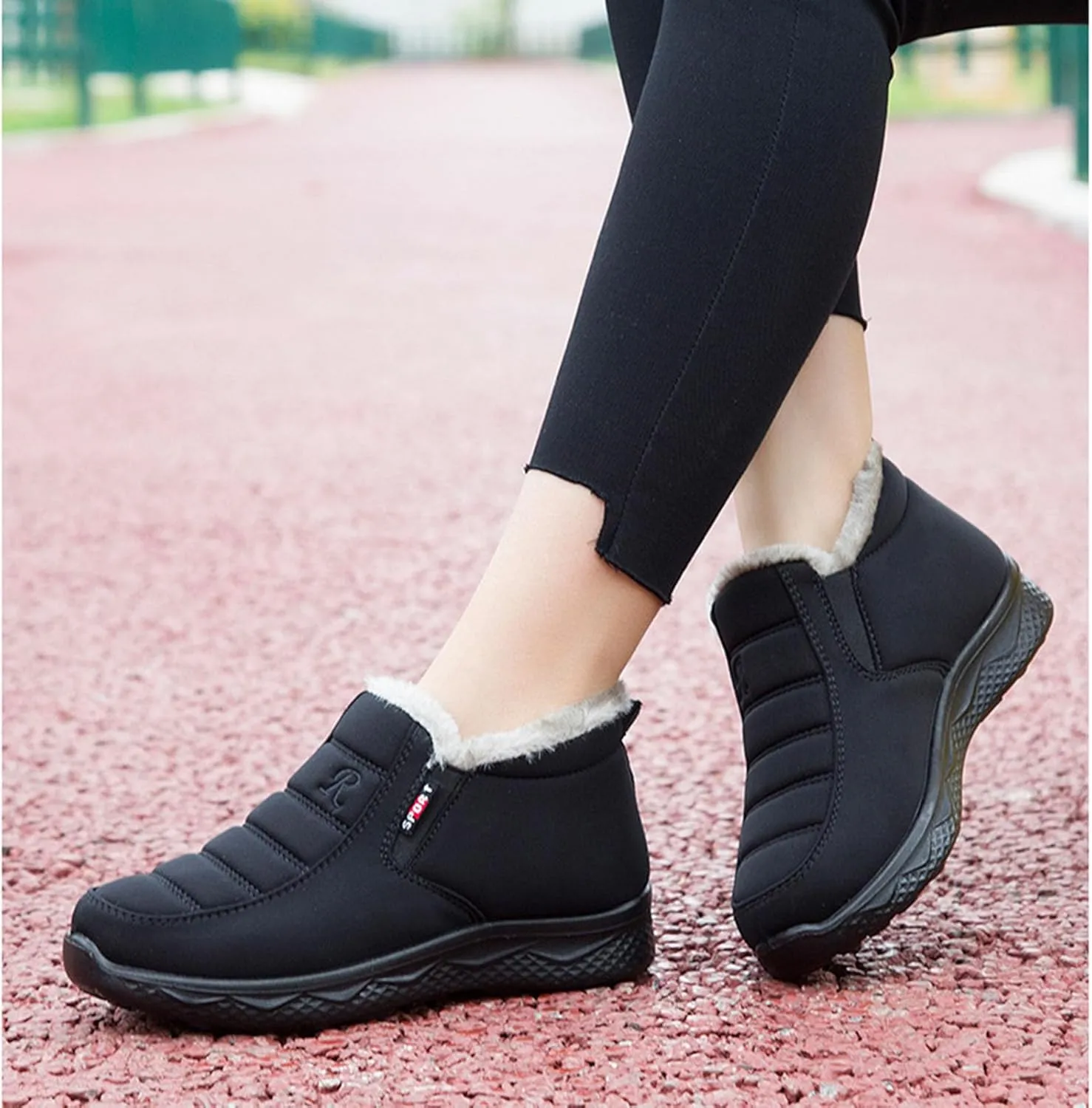 Womens Winter Snow Boots Ankle Booties Warm Fur Lined Waterproof Insulated Slip On Outdoor Shoes Anti-Slip Sneaker
