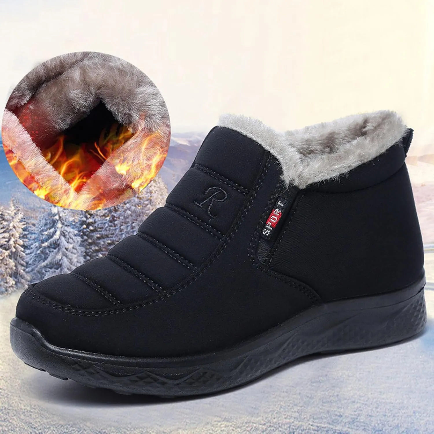 Womens Winter Snow Boots Ankle Booties Warm Fur Lined Waterproof Insulated Slip On Outdoor Shoes Anti-Slip Sneaker