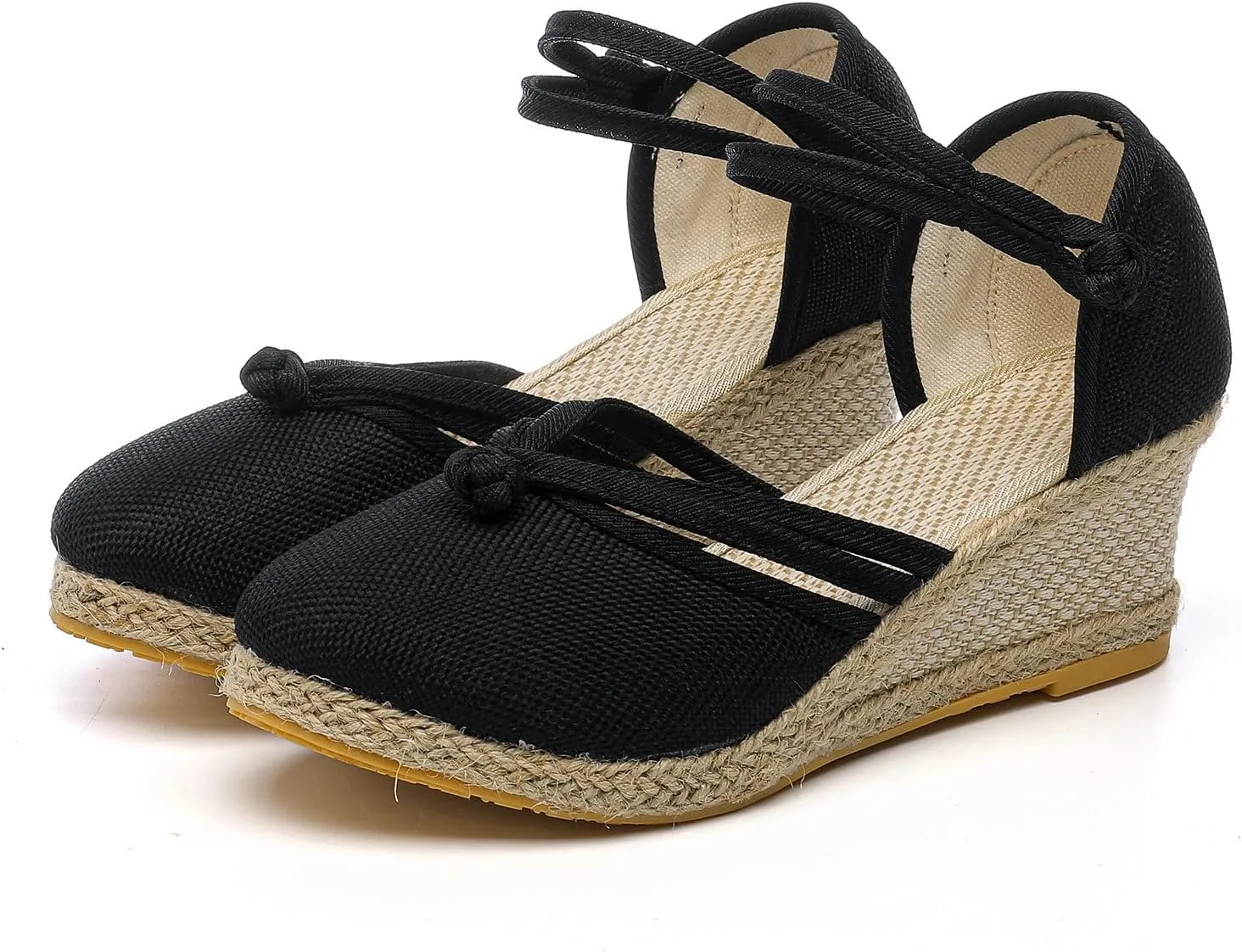 Womenyiaor Wedge Sandals for Women, Women's Closed Toe Elastic Ankle Strap Espadrilles Wedge Sandals Low Wedge Heel Sandals Dressy Summer Casual Platform Shoes