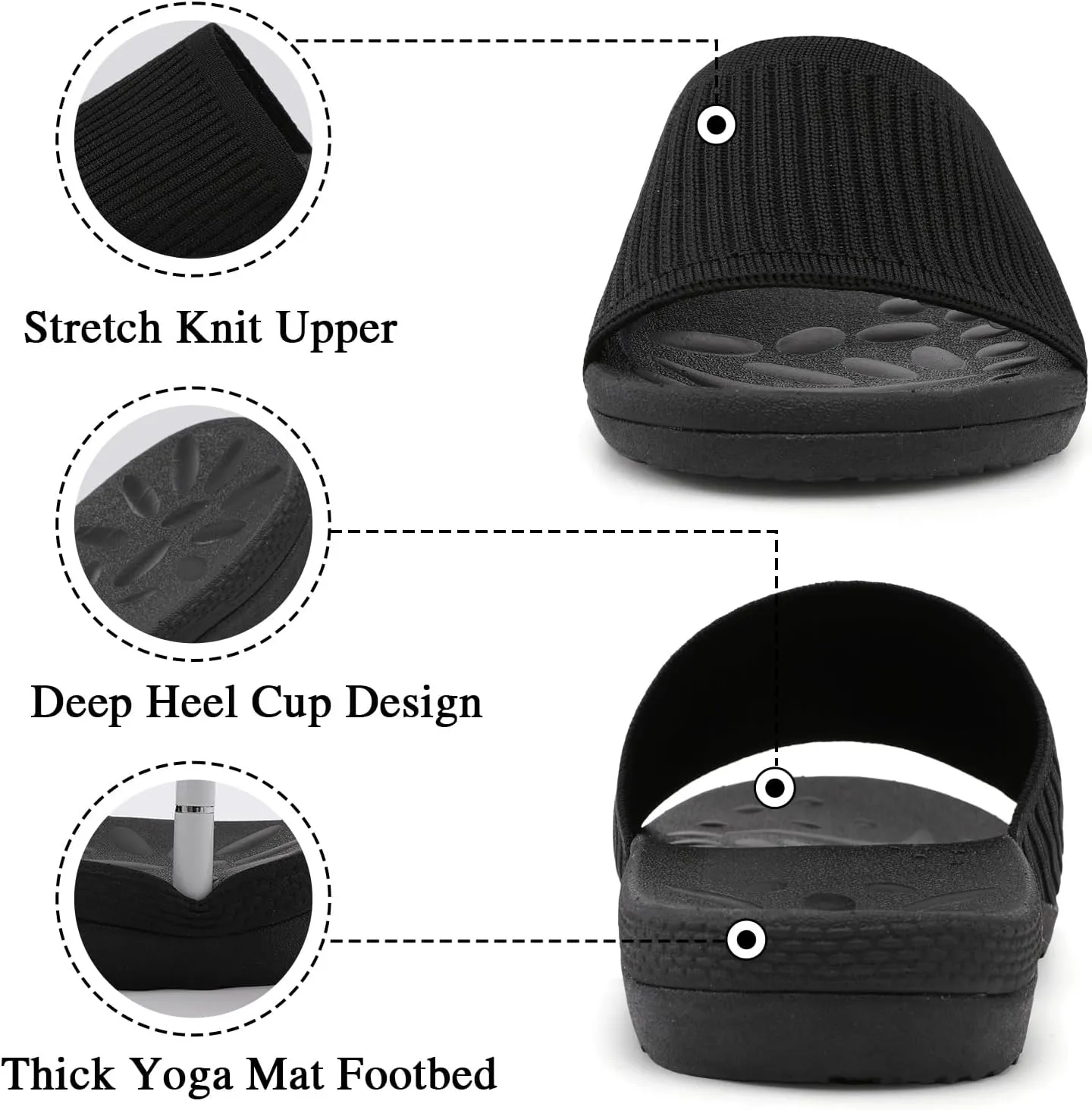 XIHALOOK Womens Knit Slides Sandals with Plantar Fasciitis Arch Support Ladies Yoga Mat Thick Cushion Slippers Sandals Slip On for Indoor Outdoor
