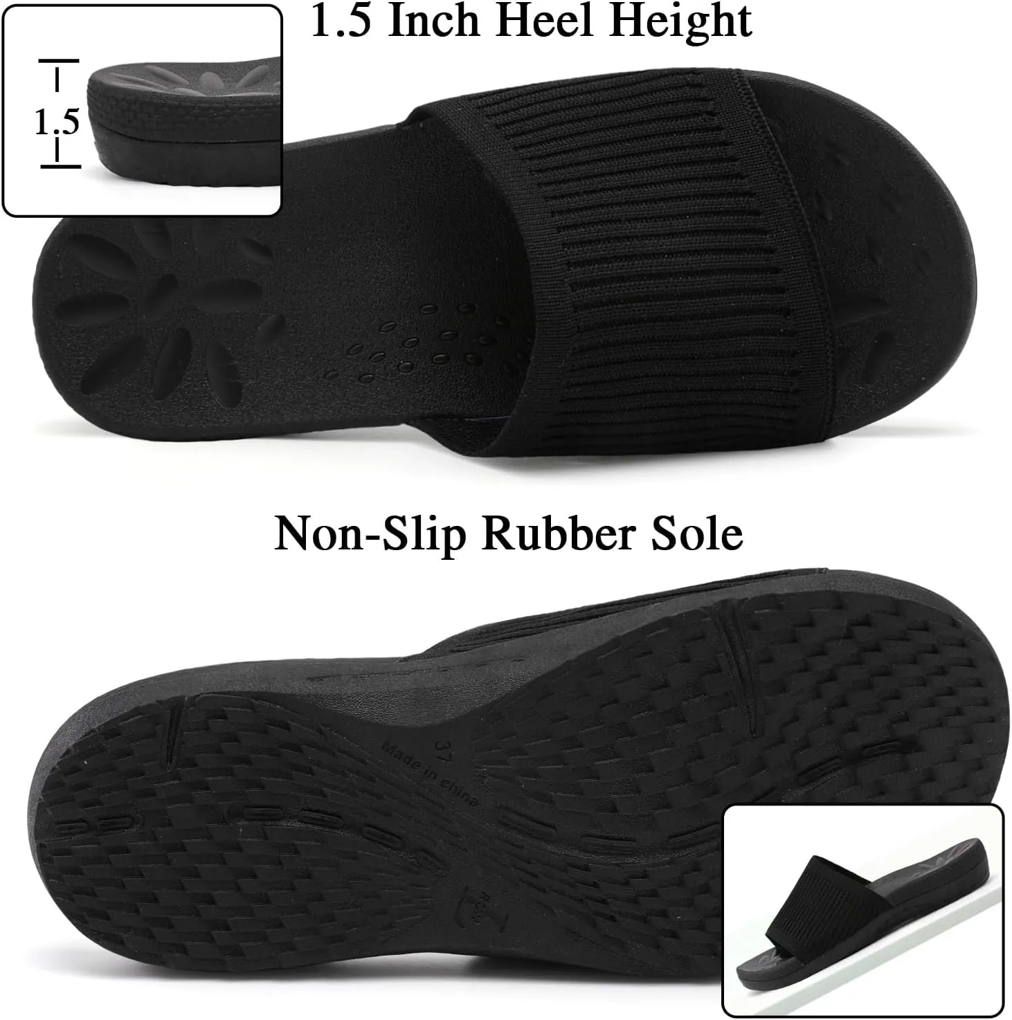 XIHALOOK Womens Knit Slides Sandals with Plantar Fasciitis Arch Support Ladies Yoga Mat Thick Cushion Slippers Sandals Slip On for Indoor Outdoor