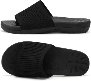 XIHALOOK Womens Knit Slides Sandals with Plantar Fasciitis Arch Support Ladies Yoga Mat Thick Cushion Slippers Sandals Slip On for Indoor Outdoor