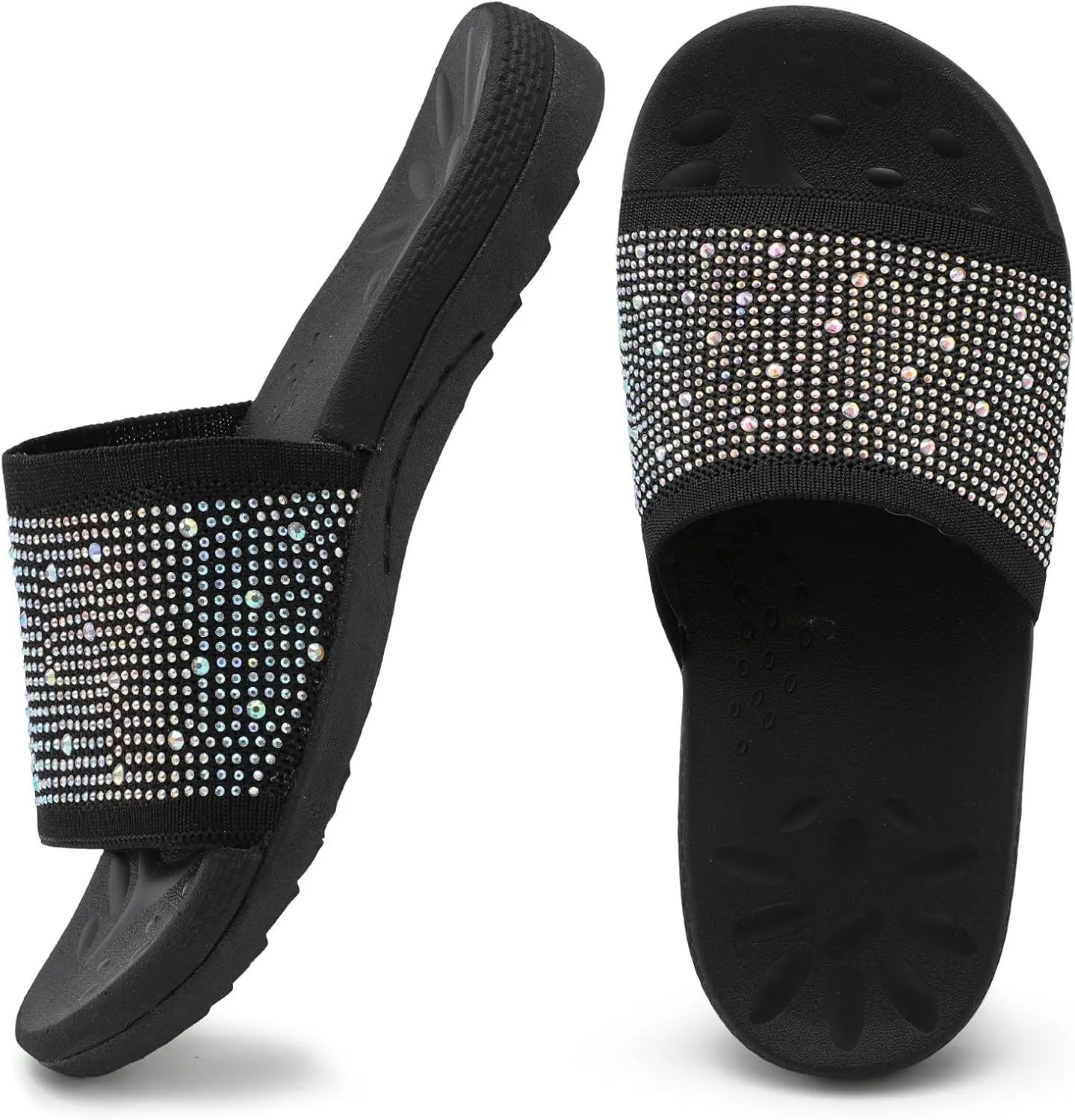 XIHALOOK Womens Knit Slides Sandals with Plantar Fasciitis Arch Support Ladies Yoga Mat Thick Cushion Slippers Sandals Slip On for Indoor Outdoor
