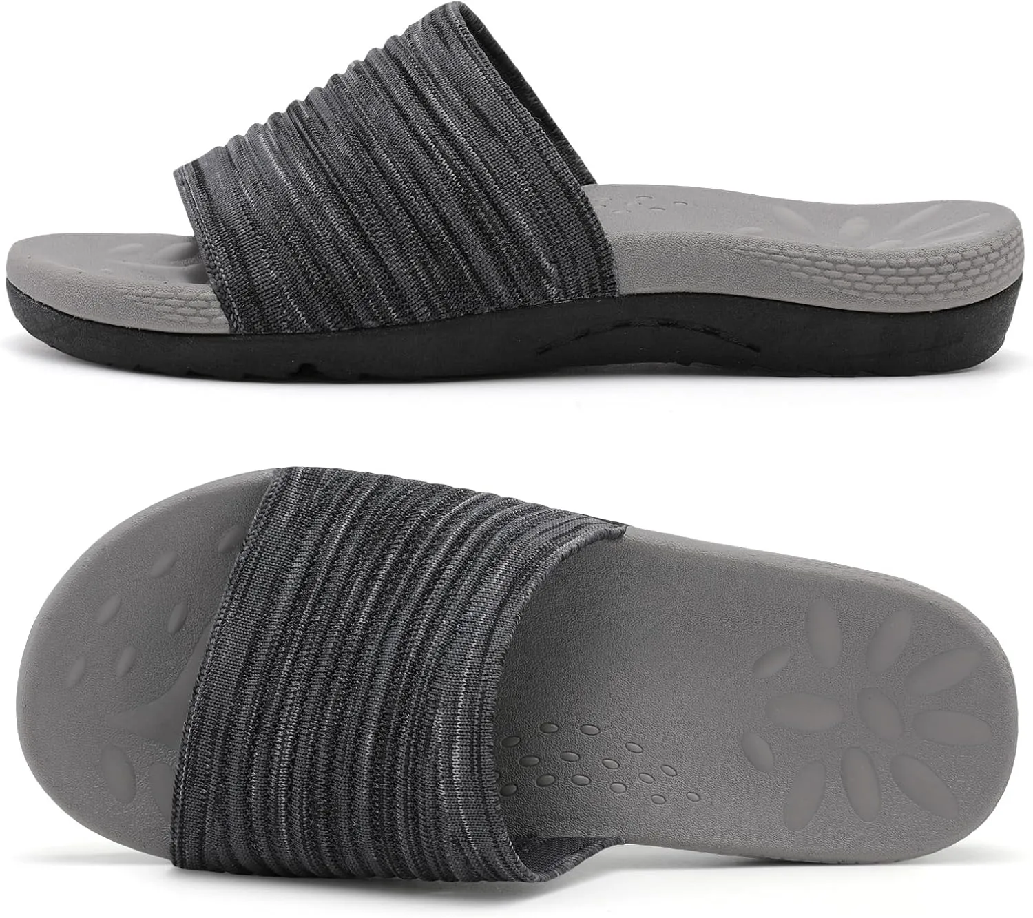 XIHALOOK Womens Knit Slides Sandals with Plantar Fasciitis Arch Support Ladies Yoga Mat Thick Cushion Slippers Sandals Slip On for Indoor Outdoor