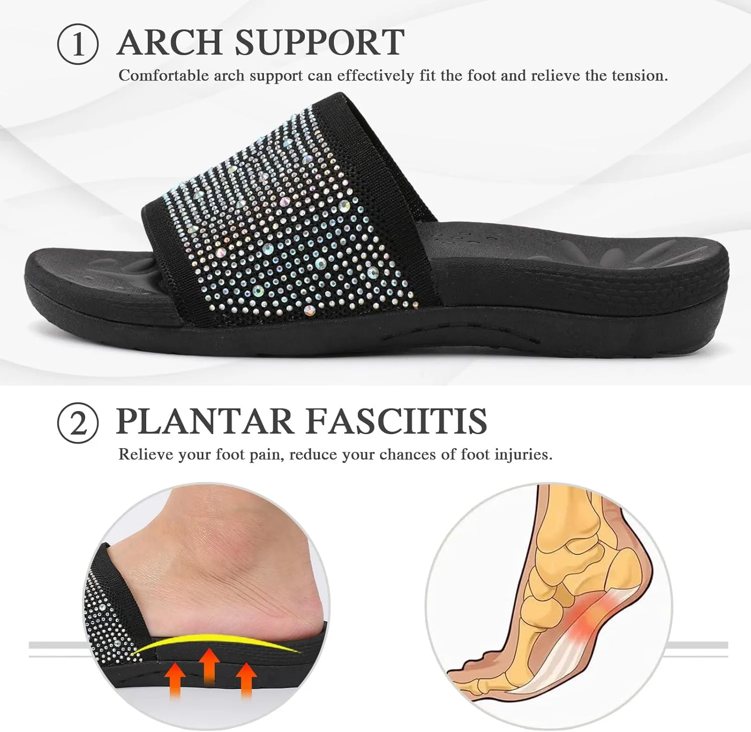 XIHALOOK Womens Knit Slides Sandals with Plantar Fasciitis Arch Support Ladies Yoga Mat Thick Cushion Slippers Sandals Slip On for Indoor Outdoor