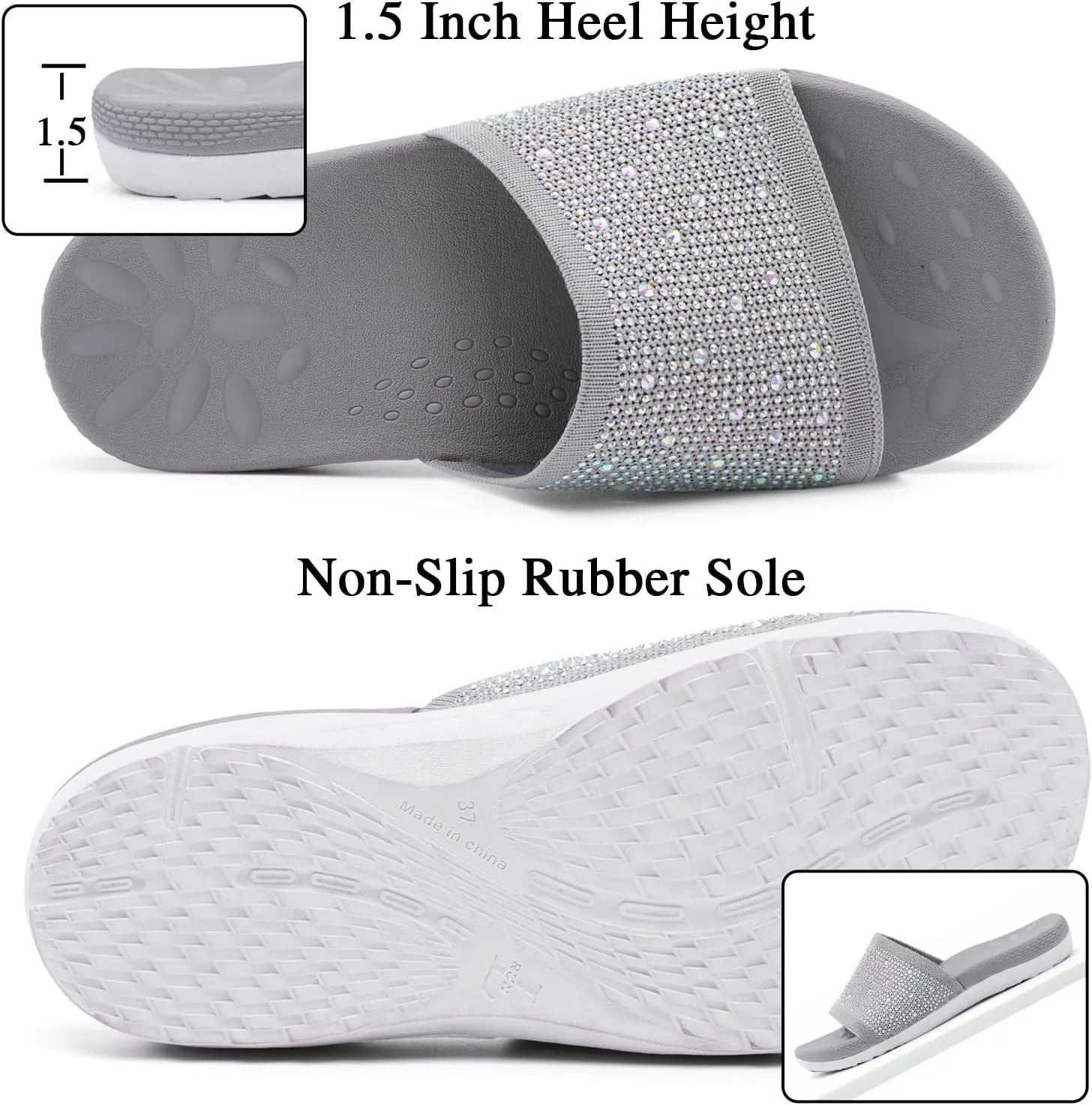 XIHALOOK Womens Knit Slides Sandals with Plantar Fasciitis Arch Support Ladies Yoga Mat Thick Cushion Slippers Sandals Slip On for Indoor Outdoor