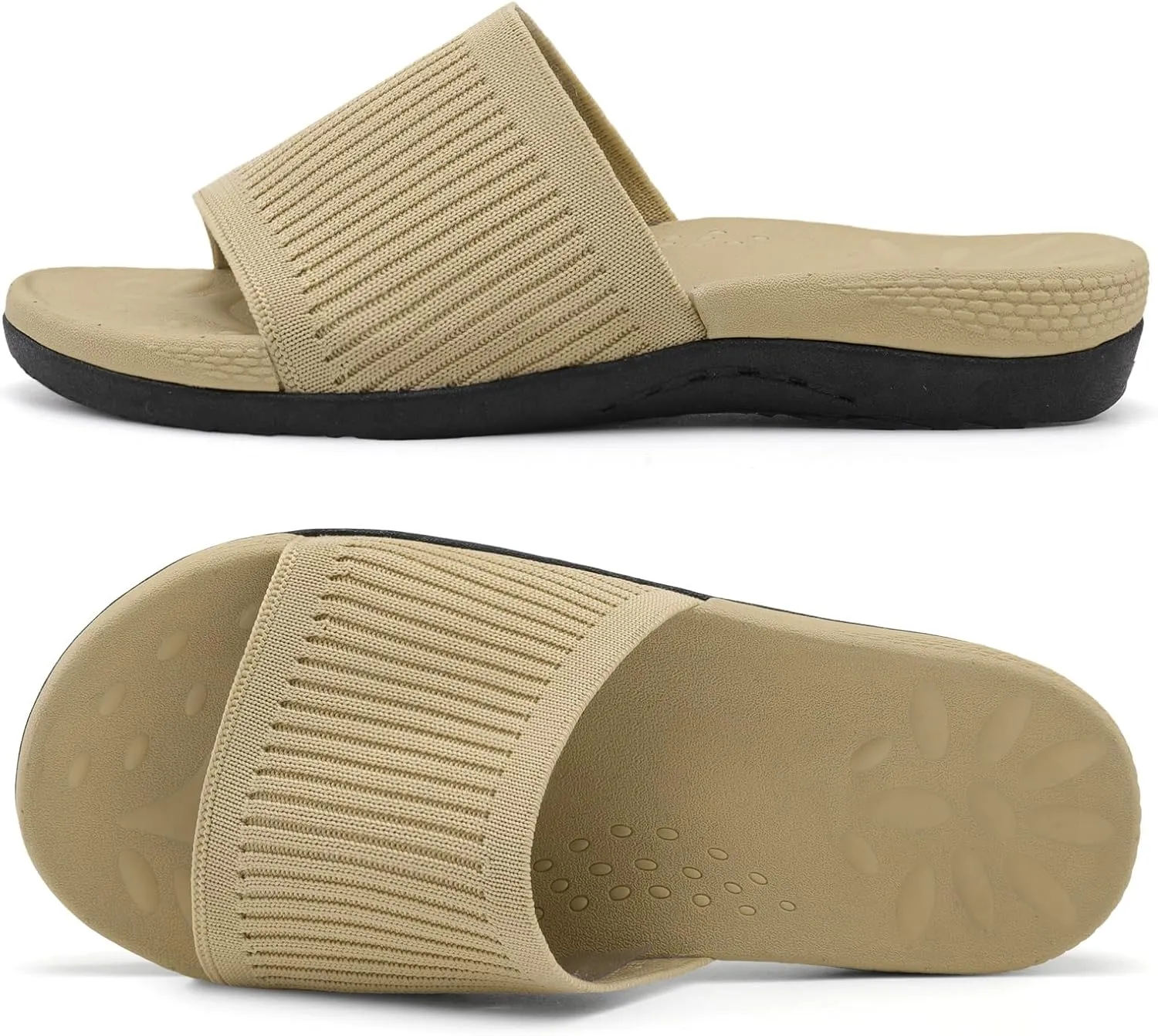 XIHALOOK Womens Knit Slides Sandals with Plantar Fasciitis Arch Support Ladies Yoga Mat Thick Cushion Slippers Sandals Slip On for Indoor Outdoor