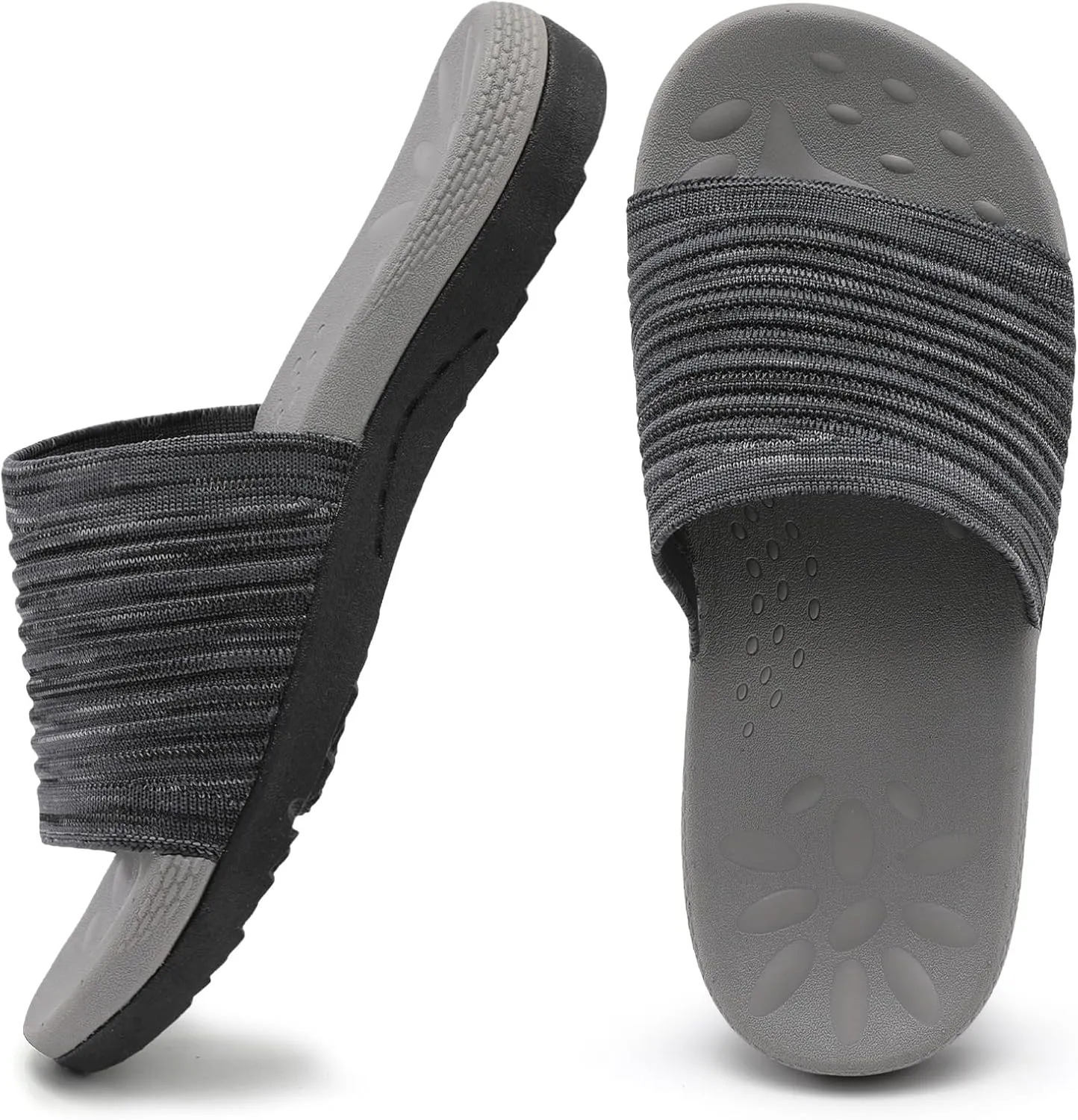 XIHALOOK Womens Knit Slides Sandals with Plantar Fasciitis Arch Support Ladies Yoga Mat Thick Cushion Slippers Sandals Slip On for Indoor Outdoor