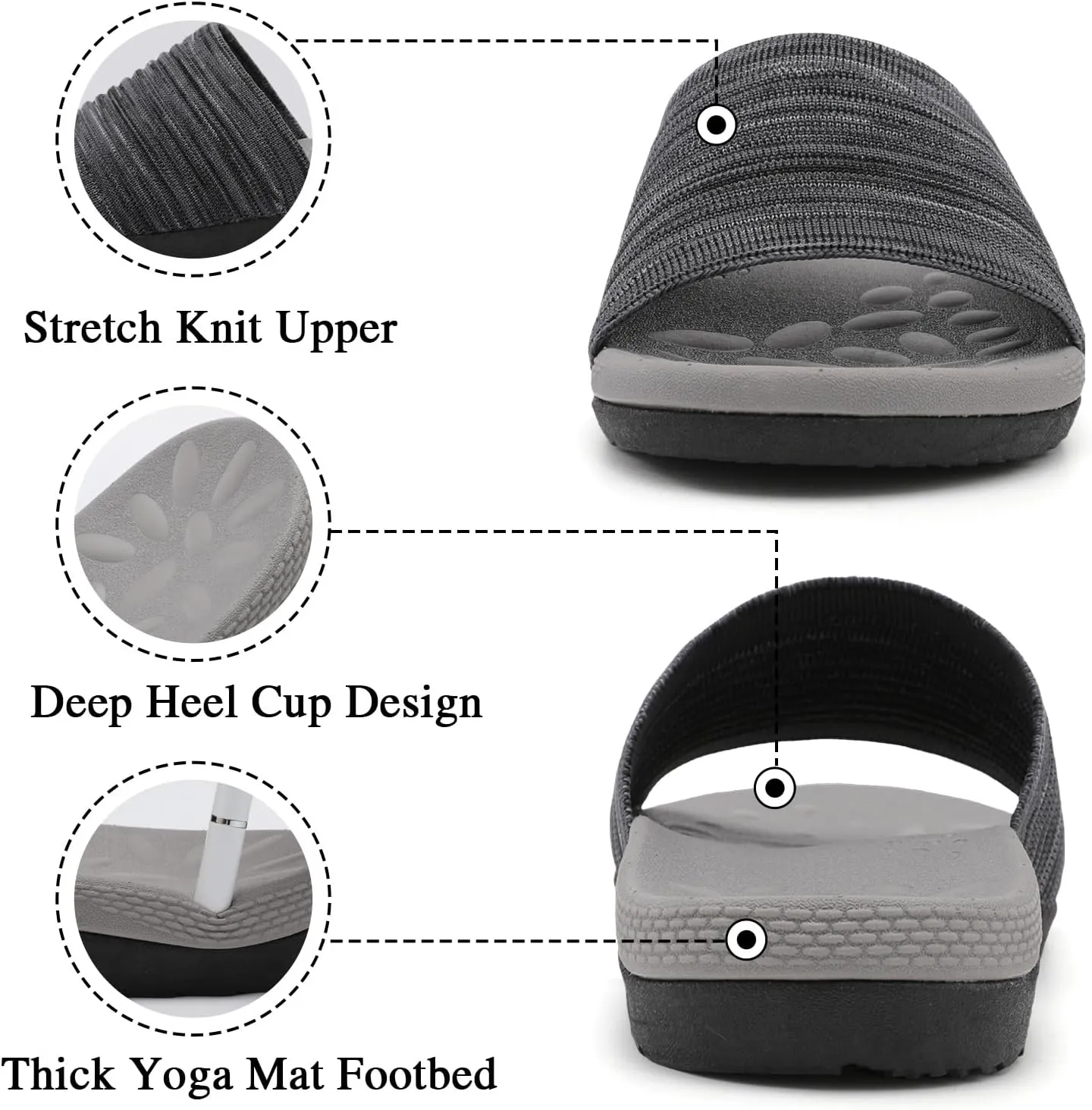 XIHALOOK Womens Knit Slides Sandals with Plantar Fasciitis Arch Support Ladies Yoga Mat Thick Cushion Slippers Sandals Slip On for Indoor Outdoor