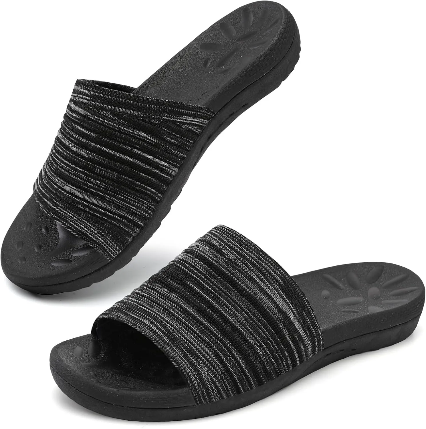 XIHALOOK Womens Knit Slides Sandals with Plantar Fasciitis Arch Support Ladies Yoga Mat Thick Cushion Slippers Sandals Slip On for Indoor Outdoor