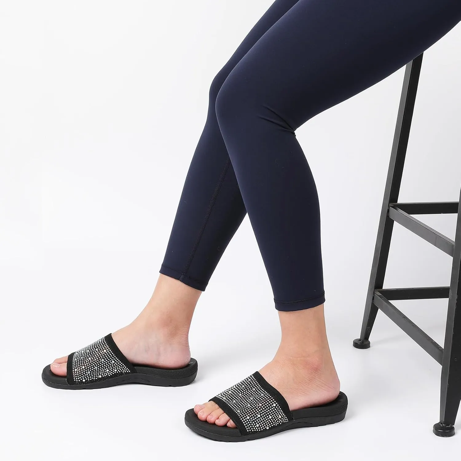 XIHALOOK Womens Knit Slides Sandals with Plantar Fasciitis Arch Support Ladies Yoga Mat Thick Cushion Slippers Sandals Slip On for Indoor Outdoor