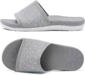 XIHALOOK Womens Knit Slides Sandals with Plantar Fasciitis Arch Support Ladies Yoga Mat Thick Cushion Slippers Sandals Slip On for Indoor Outdoor
