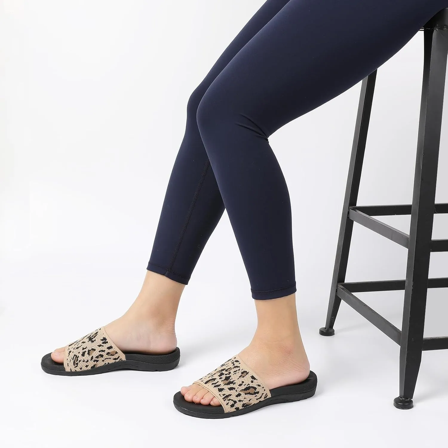 XIHALOOK Womens Knit Slides Sandals with Plantar Fasciitis Arch Support Ladies Yoga Mat Thick Cushion Slippers Sandals Slip On for Indoor Outdoor