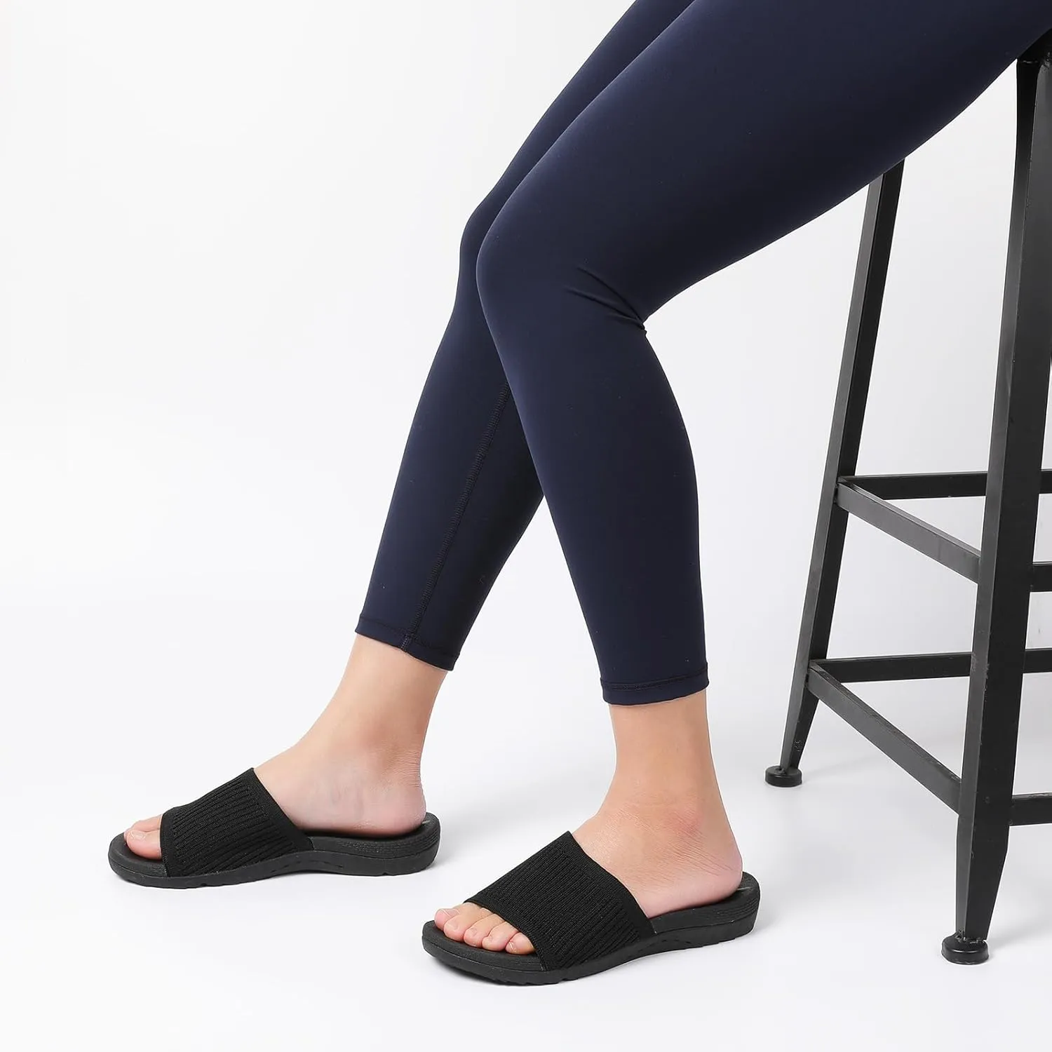 XIHALOOK Womens Knit Slides Sandals with Plantar Fasciitis Arch Support Ladies Yoga Mat Thick Cushion Slippers Sandals Slip On for Indoor Outdoor