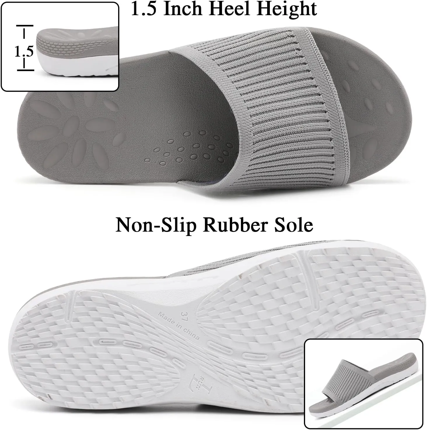 XIHALOOK Womens Knit Slides Sandals with Plantar Fasciitis Arch Support Ladies Yoga Mat Thick Cushion Slippers Sandals Slip On for Indoor Outdoor