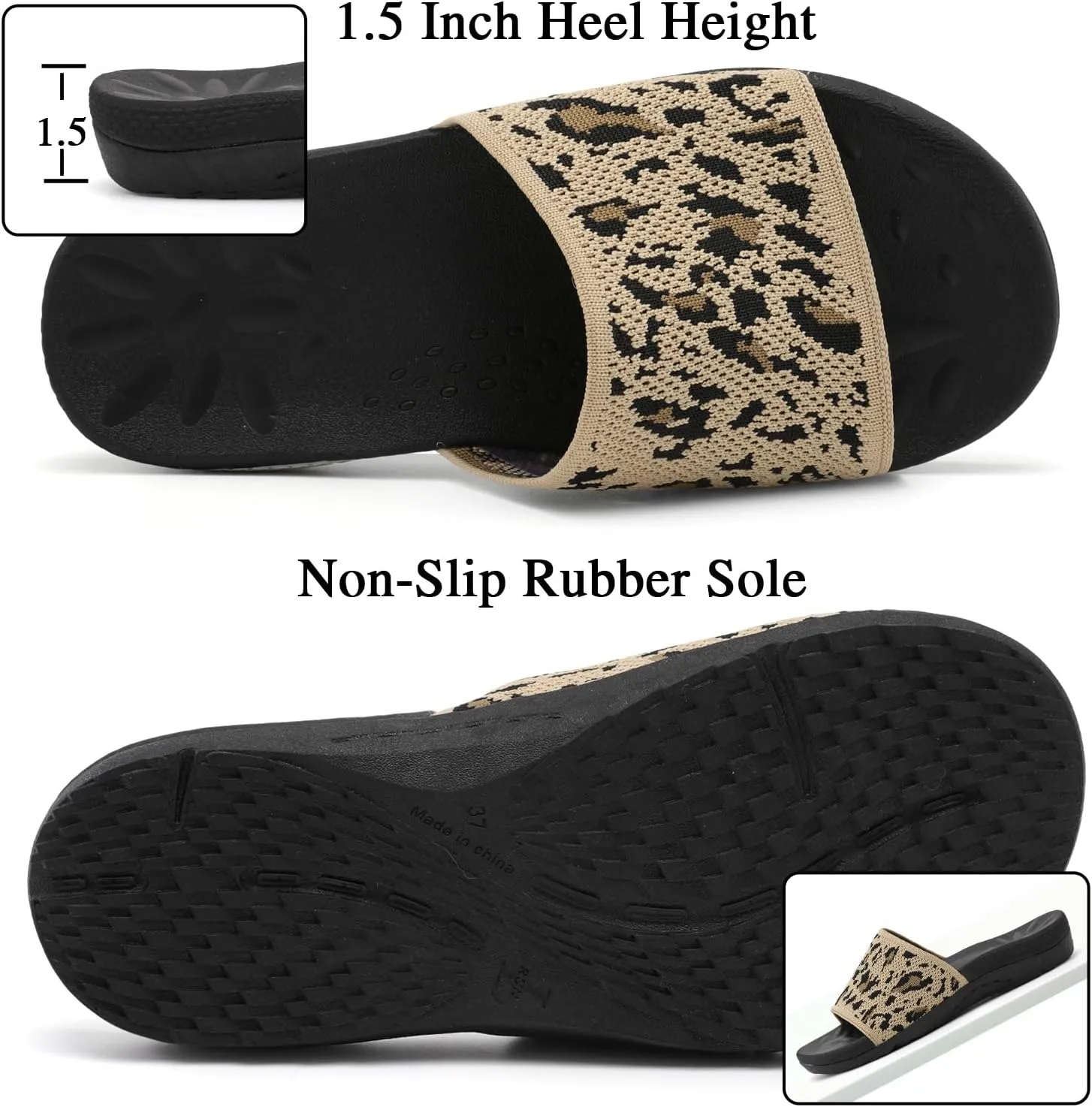 XIHALOOK Womens Knit Slides Sandals with Plantar Fasciitis Arch Support Ladies Yoga Mat Thick Cushion Slippers Sandals Slip On for Indoor Outdoor