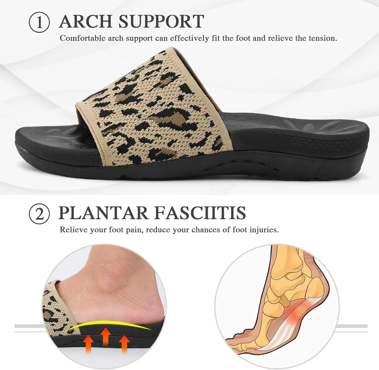 XIHALOOK Womens Knit Slides Sandals with Plantar Fasciitis Arch Support Ladies Yoga Mat Thick Cushion Slippers Sandals Slip On for Indoor Outdoor