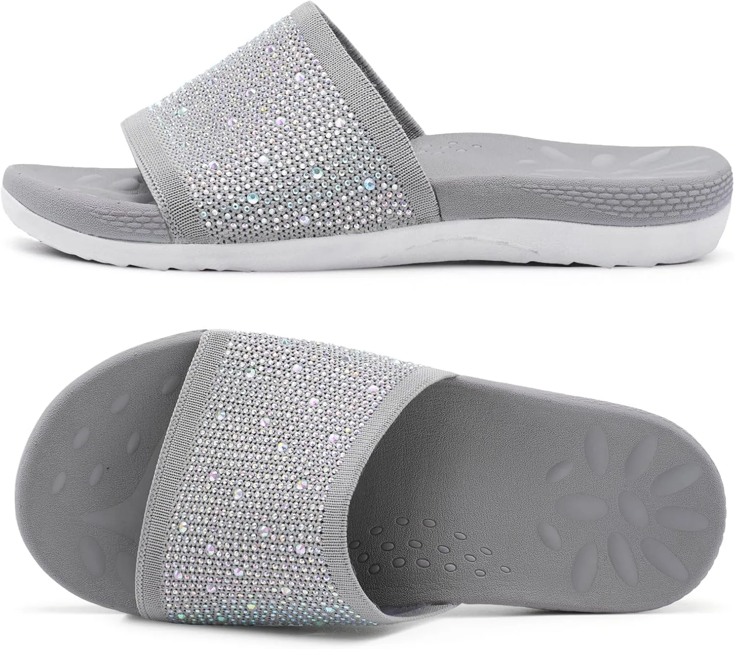 XIHALOOK Womens Knit Slides Sandals with Plantar Fasciitis Arch Support Ladies Yoga Mat Thick Cushion Slippers Sandals Slip On for Indoor Outdoor