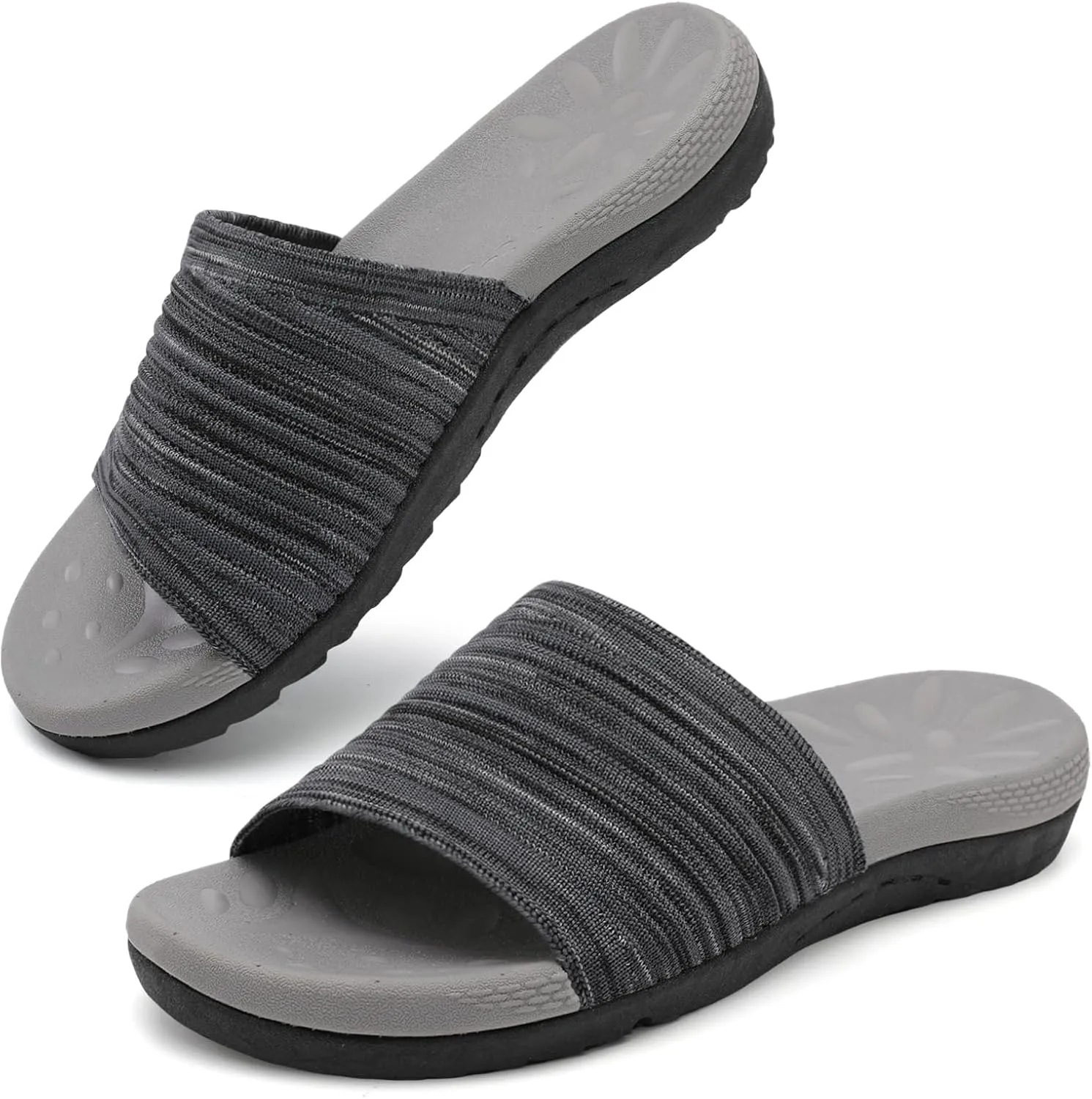 XIHALOOK Womens Knit Slides Sandals with Plantar Fasciitis Arch Support Ladies Yoga Mat Thick Cushion Slippers Sandals Slip On for Indoor Outdoor