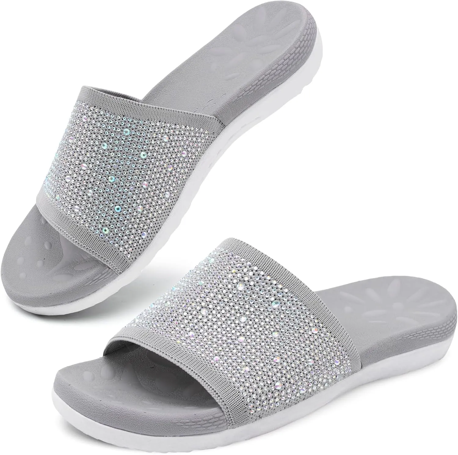 XIHALOOK Womens Knit Slides Sandals with Plantar Fasciitis Arch Support Ladies Yoga Mat Thick Cushion Slippers Sandals Slip On for Indoor Outdoor