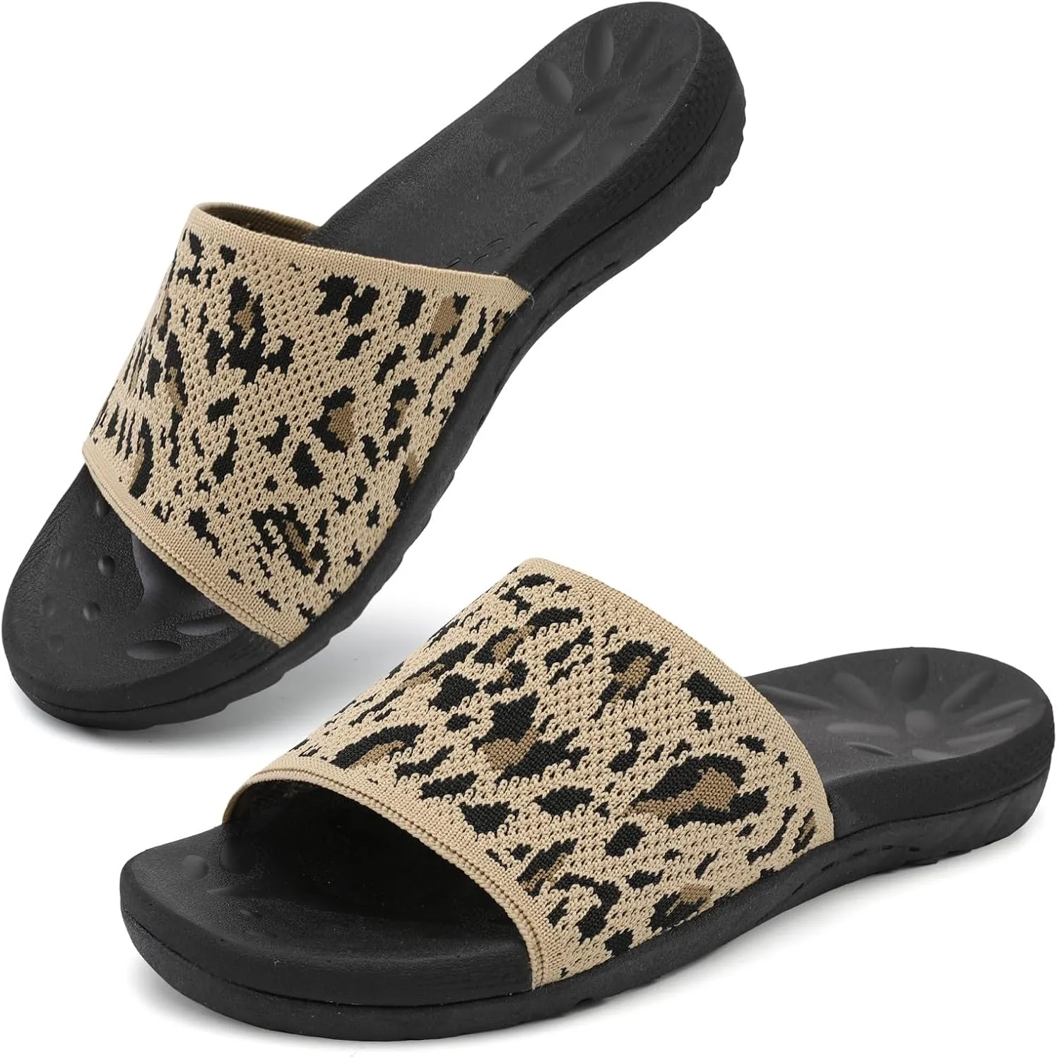 XIHALOOK Womens Knit Slides Sandals with Plantar Fasciitis Arch Support Ladies Yoga Mat Thick Cushion Slippers Sandals Slip On for Indoor Outdoor