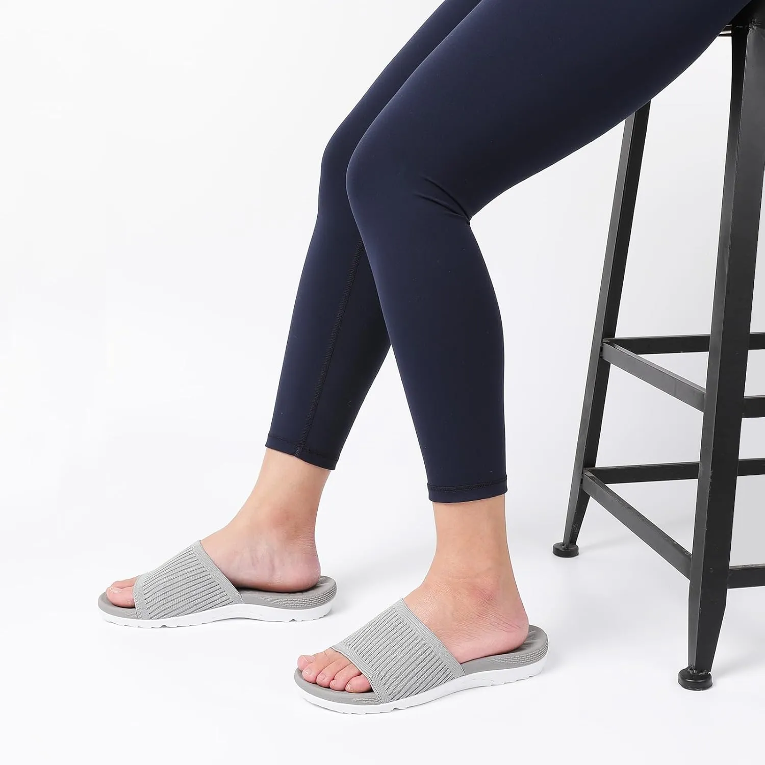 XIHALOOK Womens Knit Slides Sandals with Plantar Fasciitis Arch Support Ladies Yoga Mat Thick Cushion Slippers Sandals Slip On for Indoor Outdoor