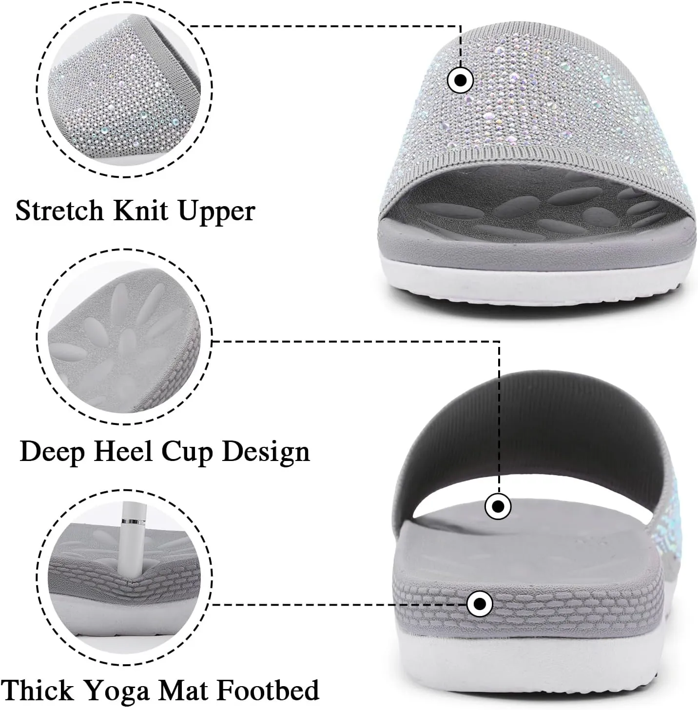 XIHALOOK Womens Knit Slides Sandals with Plantar Fasciitis Arch Support Ladies Yoga Mat Thick Cushion Slippers Sandals Slip On for Indoor Outdoor