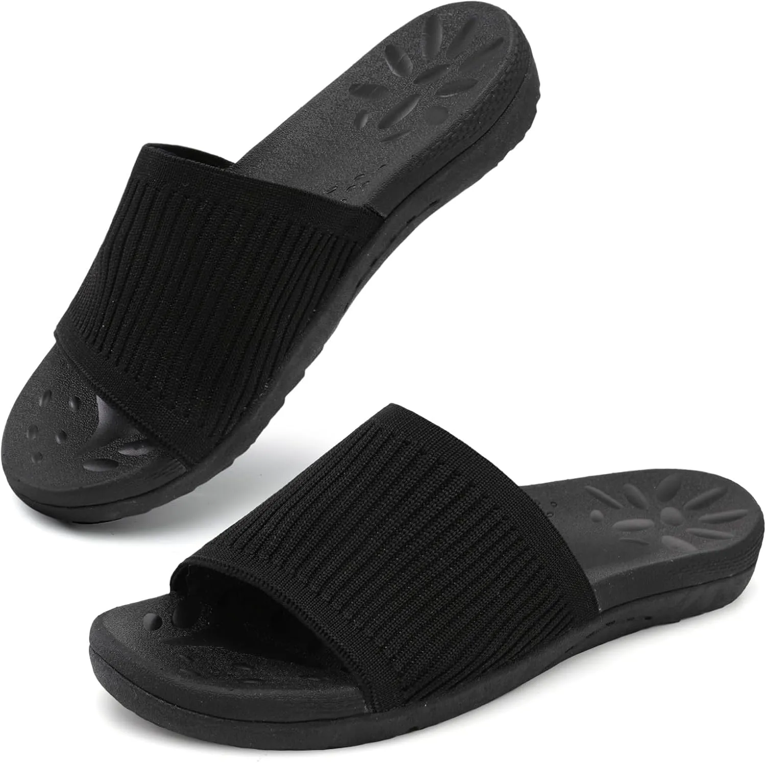 XIHALOOK Womens Knit Slides Sandals with Plantar Fasciitis Arch Support Ladies Yoga Mat Thick Cushion Slippers Sandals Slip On for Indoor Outdoor