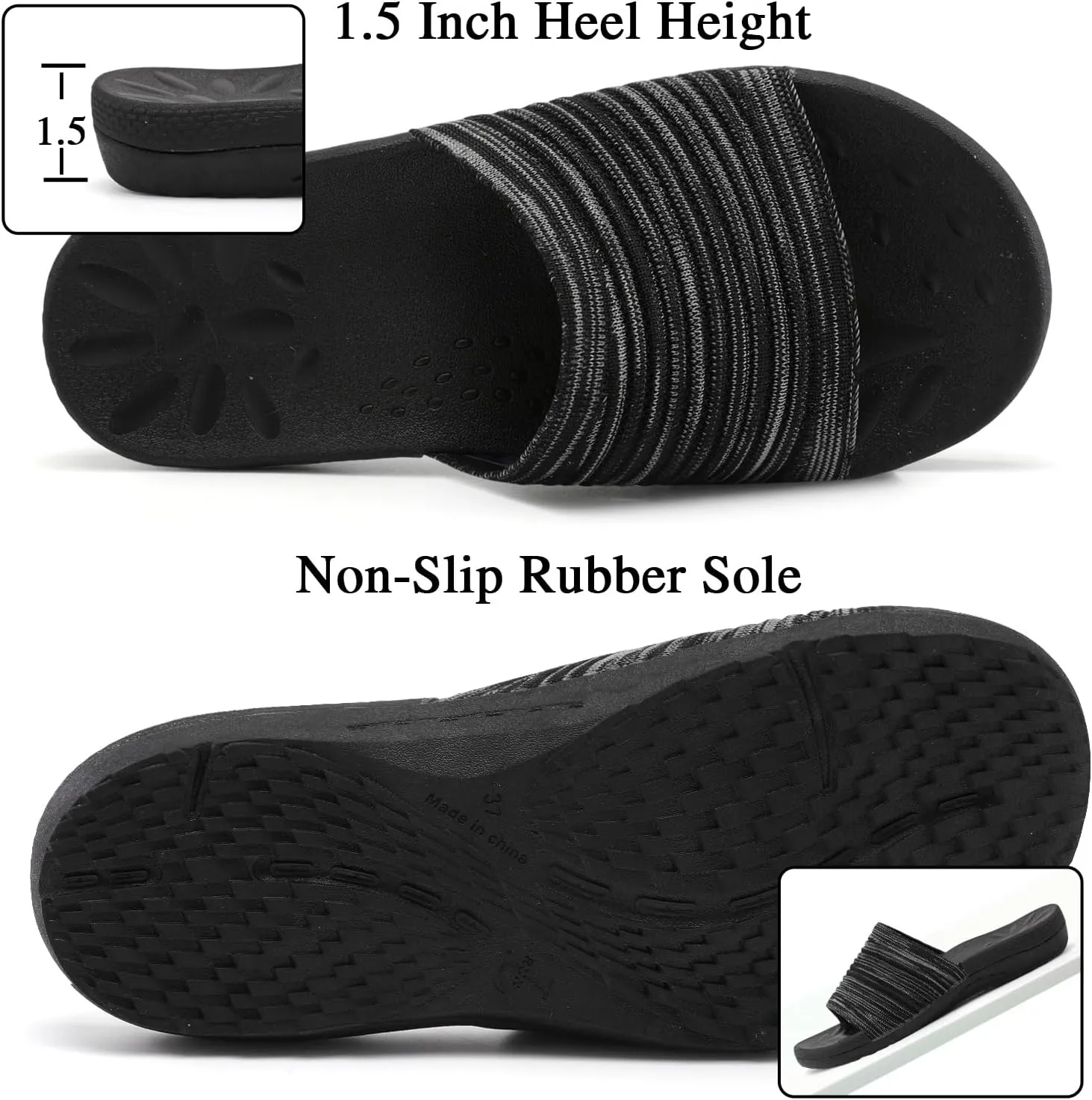 XIHALOOK Womens Knit Slides Sandals with Plantar Fasciitis Arch Support Ladies Yoga Mat Thick Cushion Slippers Sandals Slip On for Indoor Outdoor