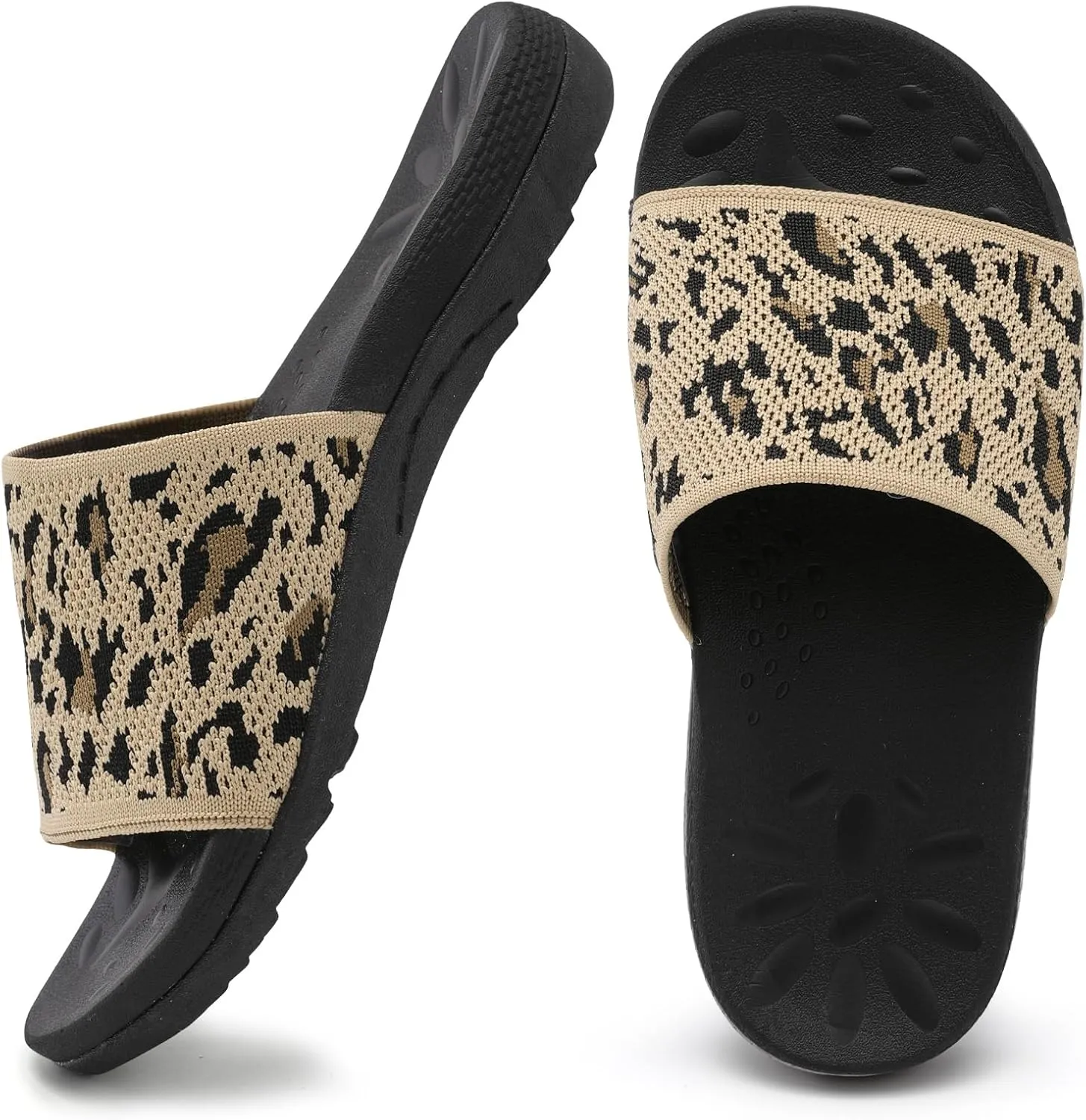 XIHALOOK Womens Knit Slides Sandals with Plantar Fasciitis Arch Support Ladies Yoga Mat Thick Cushion Slippers Sandals Slip On for Indoor Outdoor